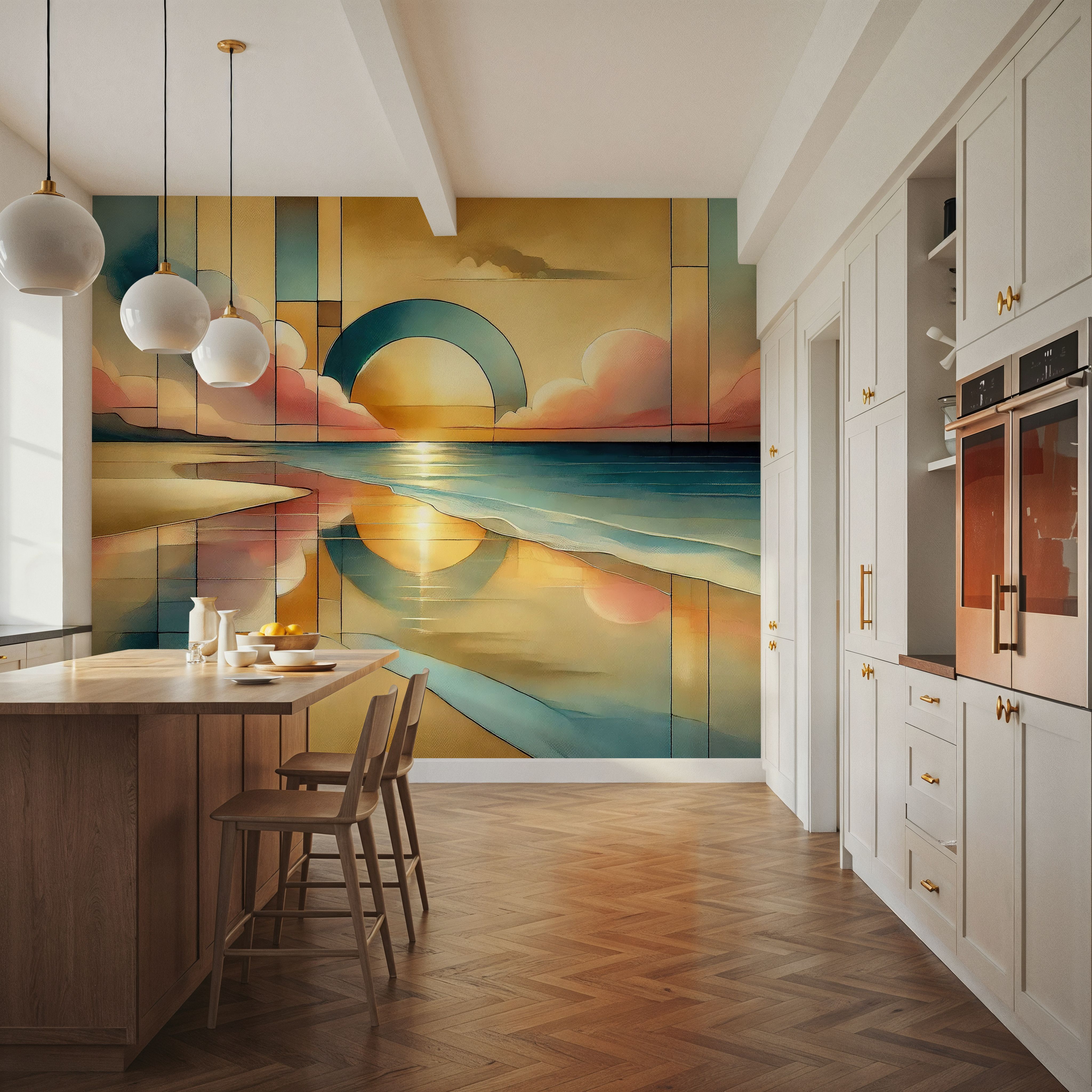 Golden Sunset Vista in Art Deco