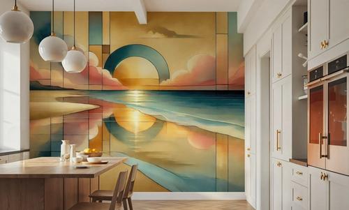 Golden Sunset Vista in Art Deco