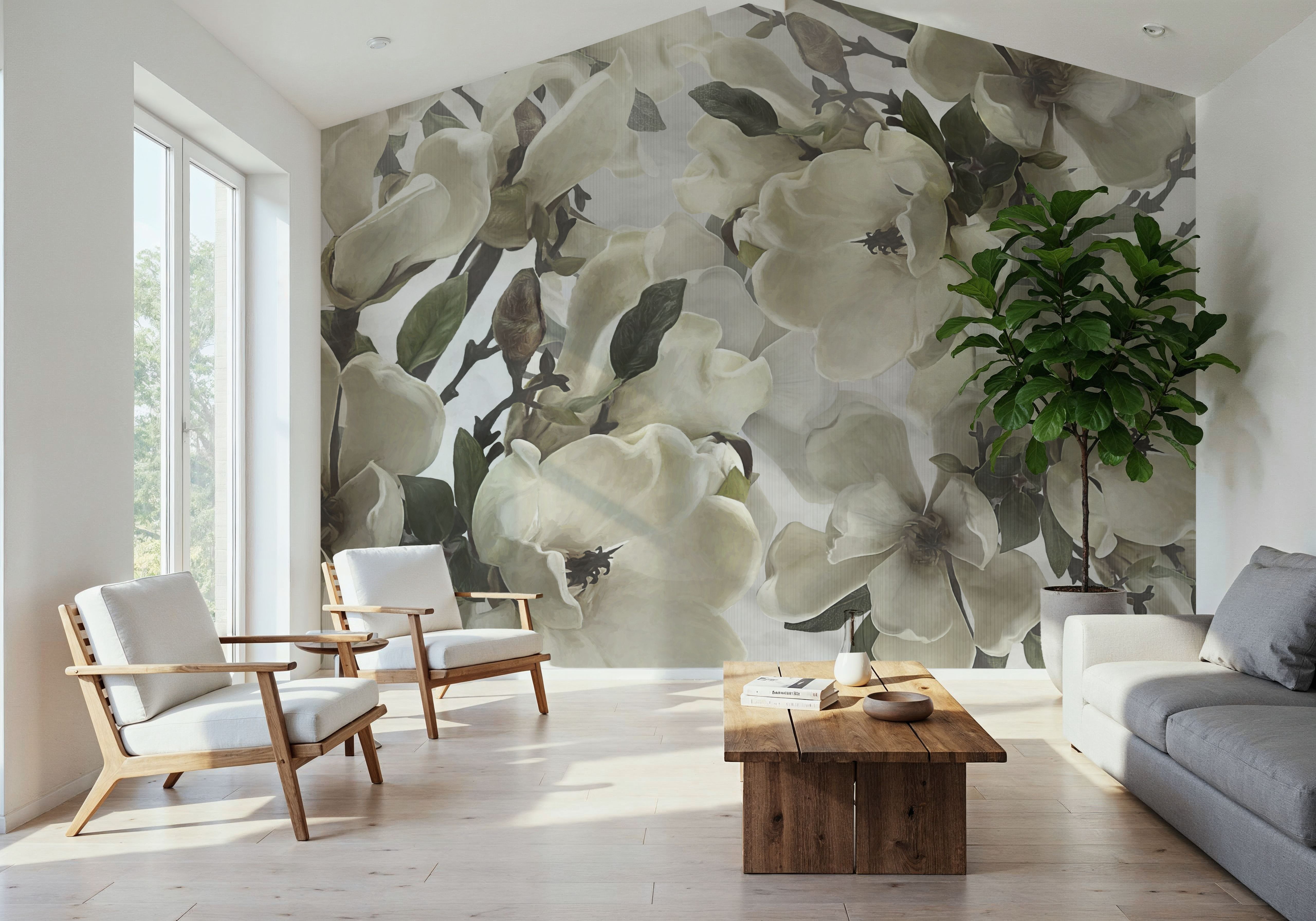 Dreaming Of Magnolias, Clean White, Wallpaper