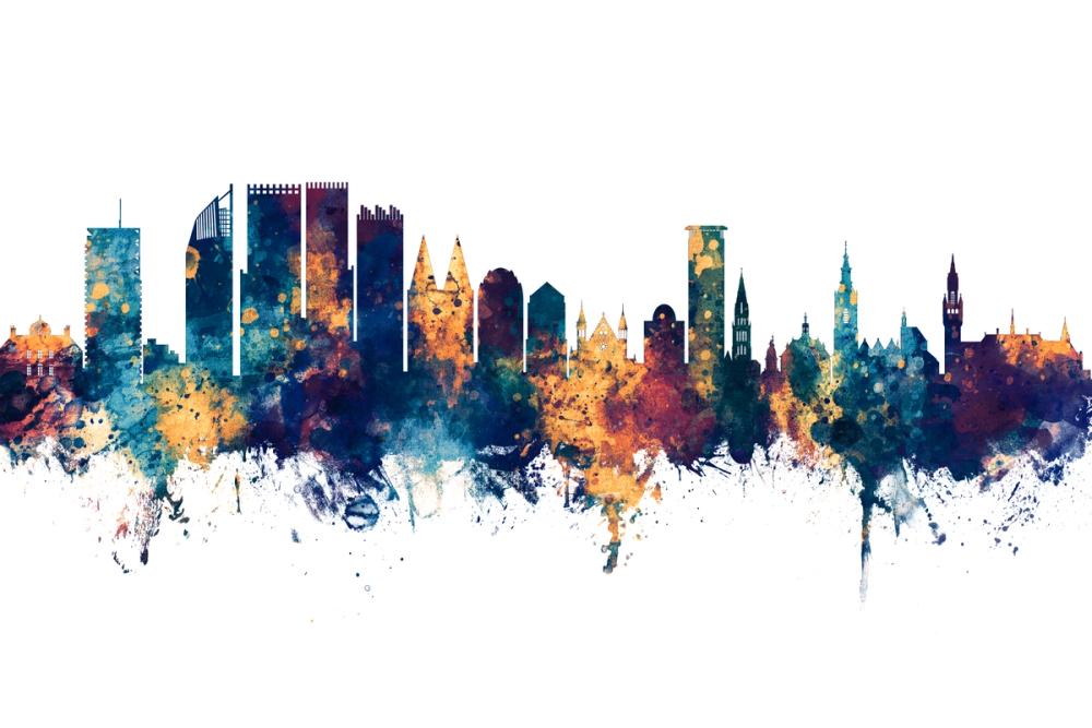 The Hauge Netherlands Skyline Blue & Bronze