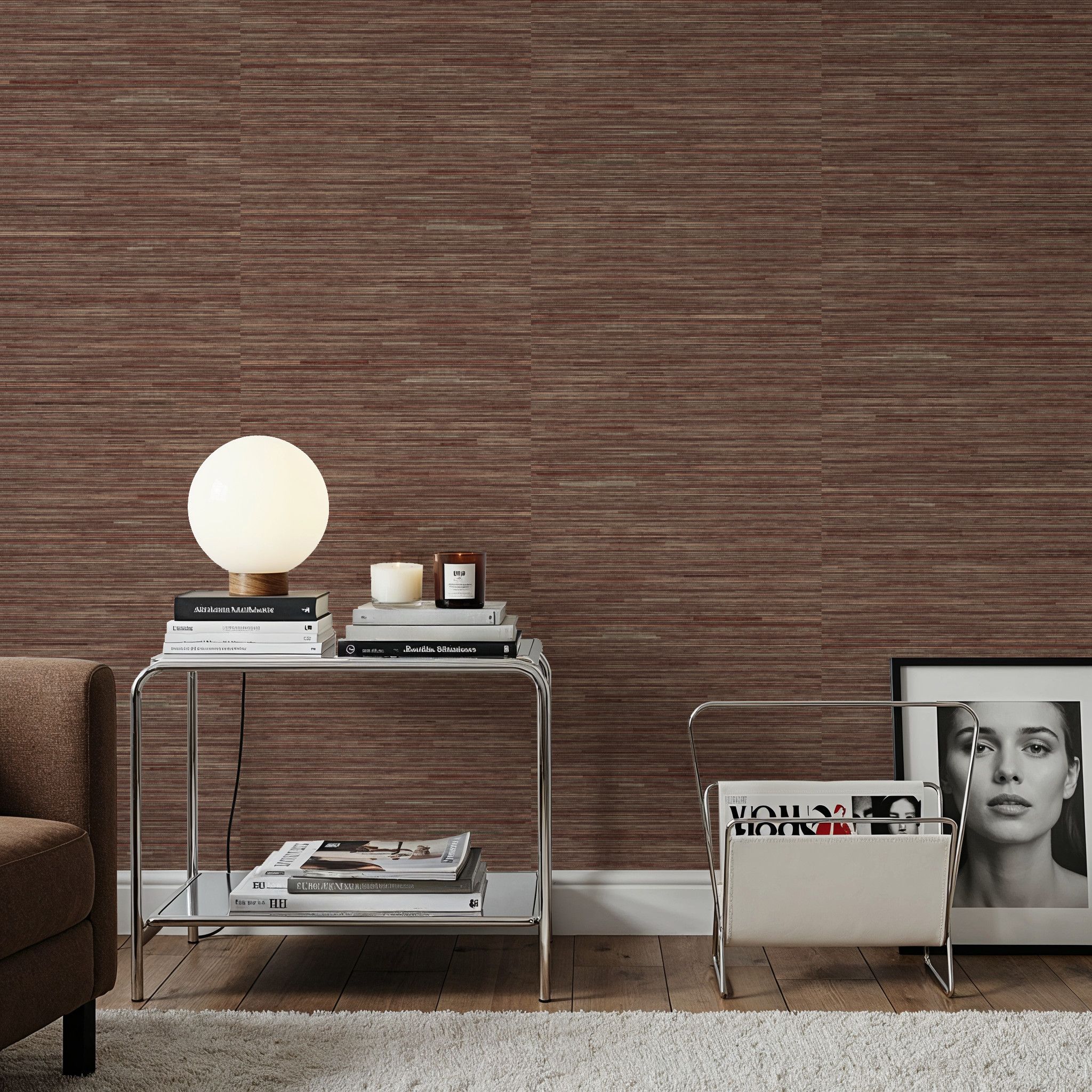 Faux Grasscloth with Visible Seams, Rosewood
