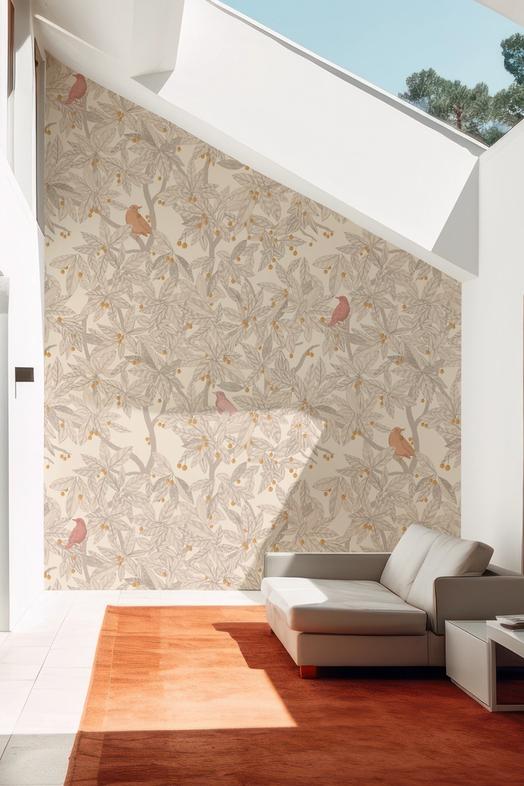 Cherry Tree Birds, Beige