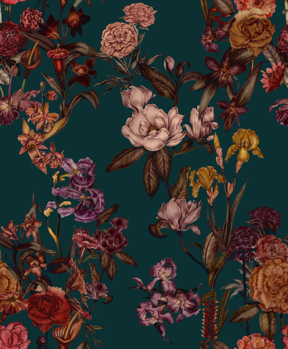 Floral Gaze, Dark Teal