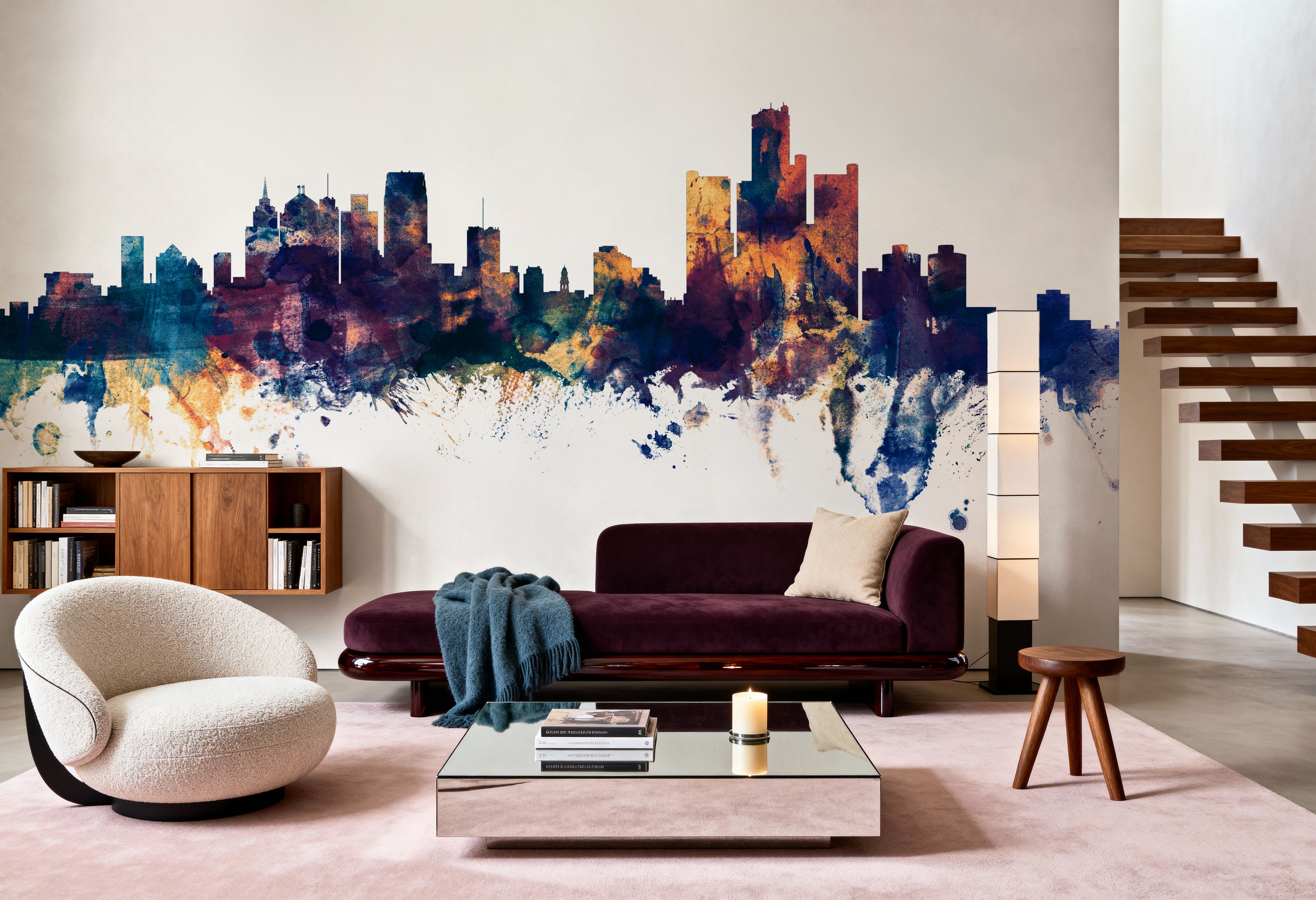Detroit Michigan Skyline Blue & Bronze