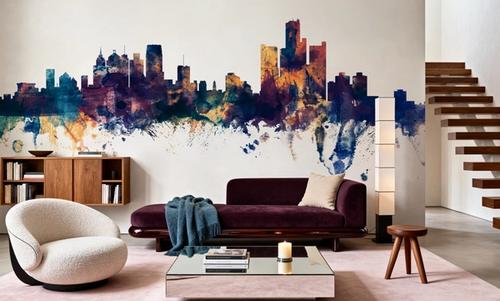 Detroit Michigan Skyline Blue & Bronze