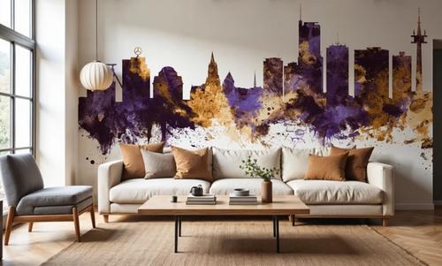 Essen Germany Skyline Purple & Gold