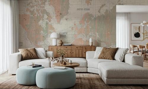 Old World Map Blush and Mint