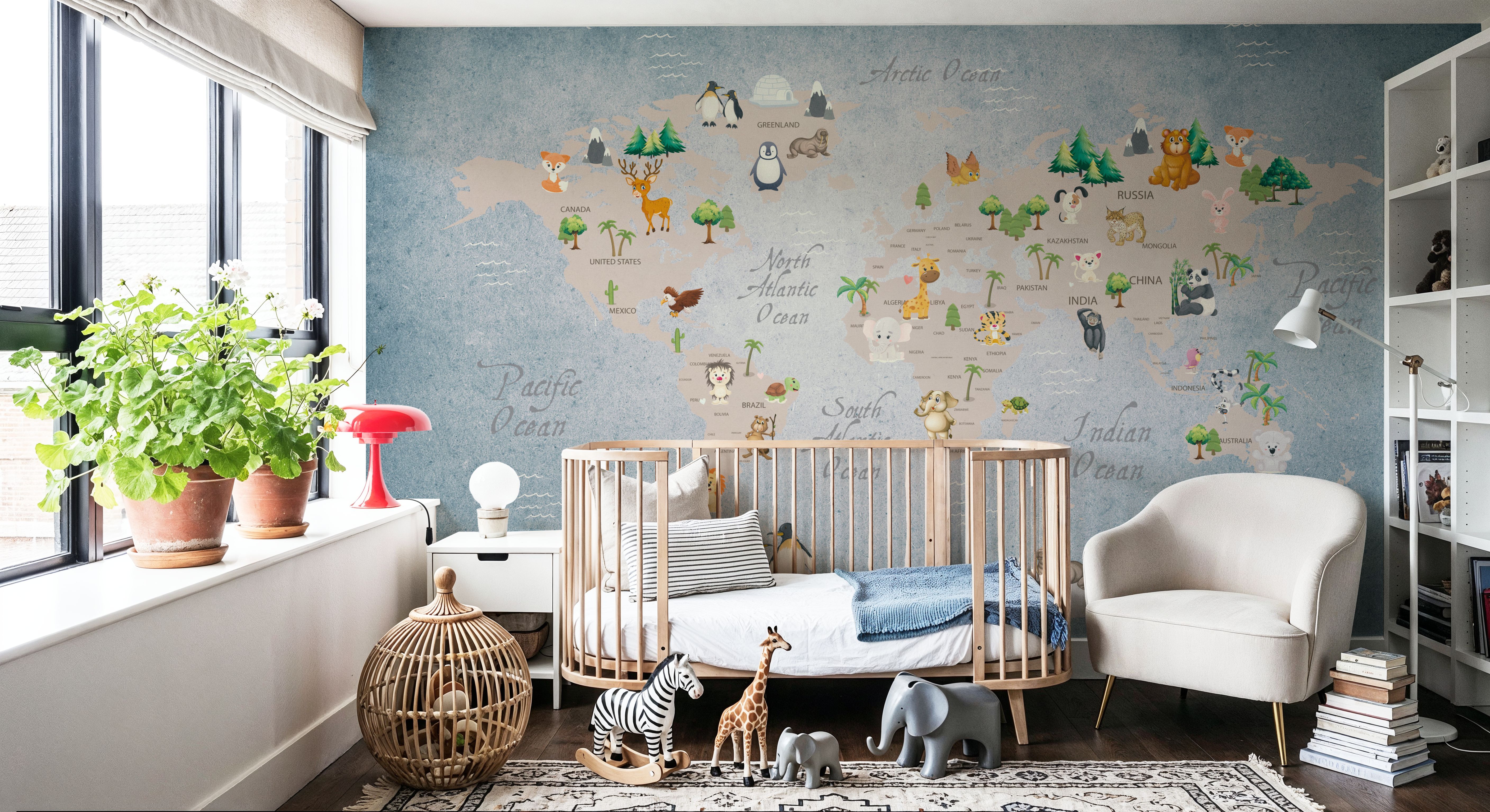 Cute Animals World Map, Tapeten