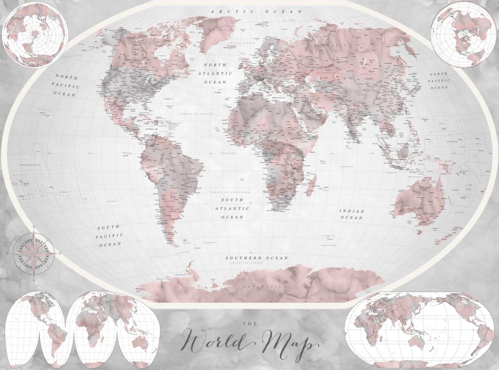 World Map Atlas Red
