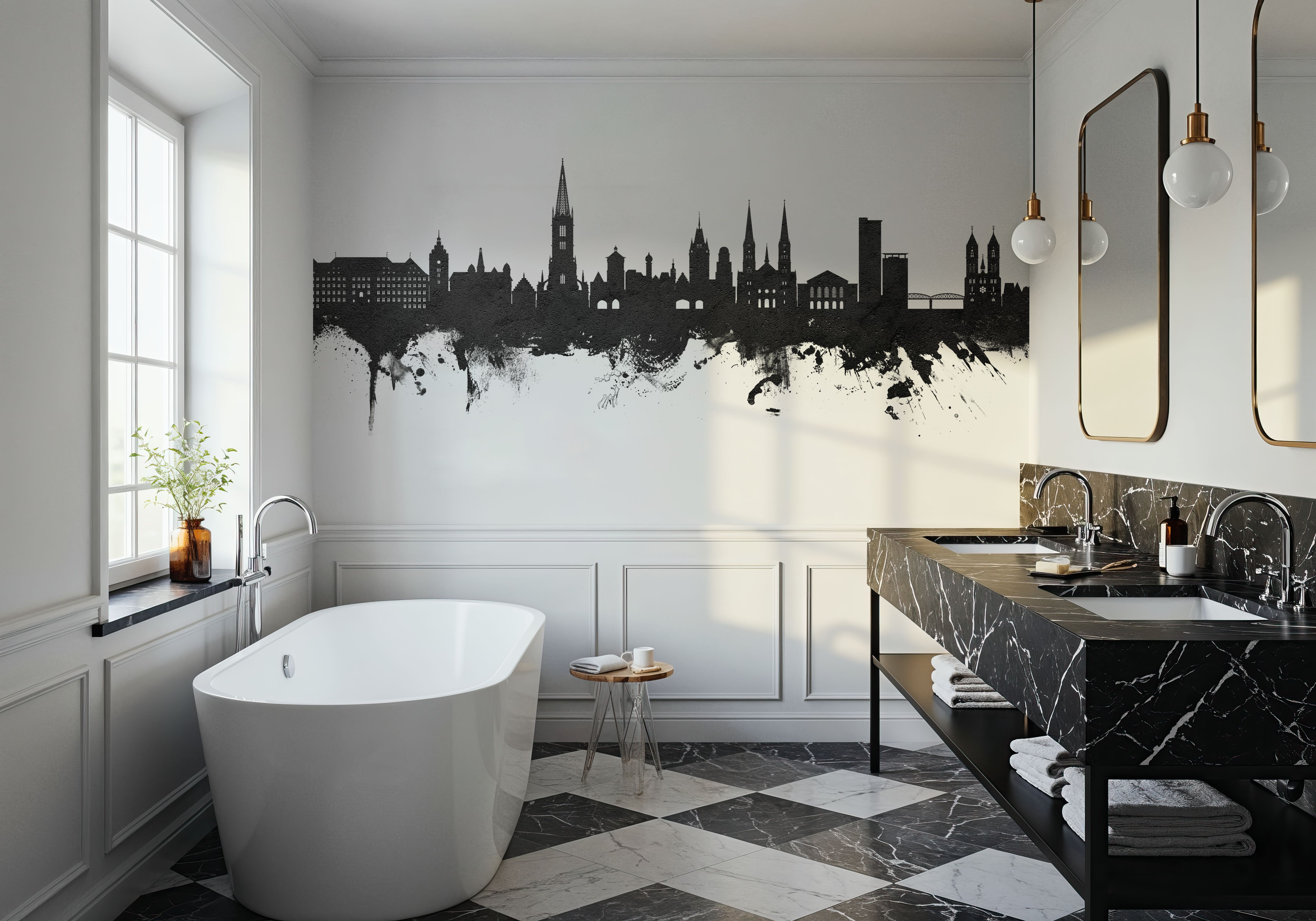 Freiburg Germnay Skyline Black & White