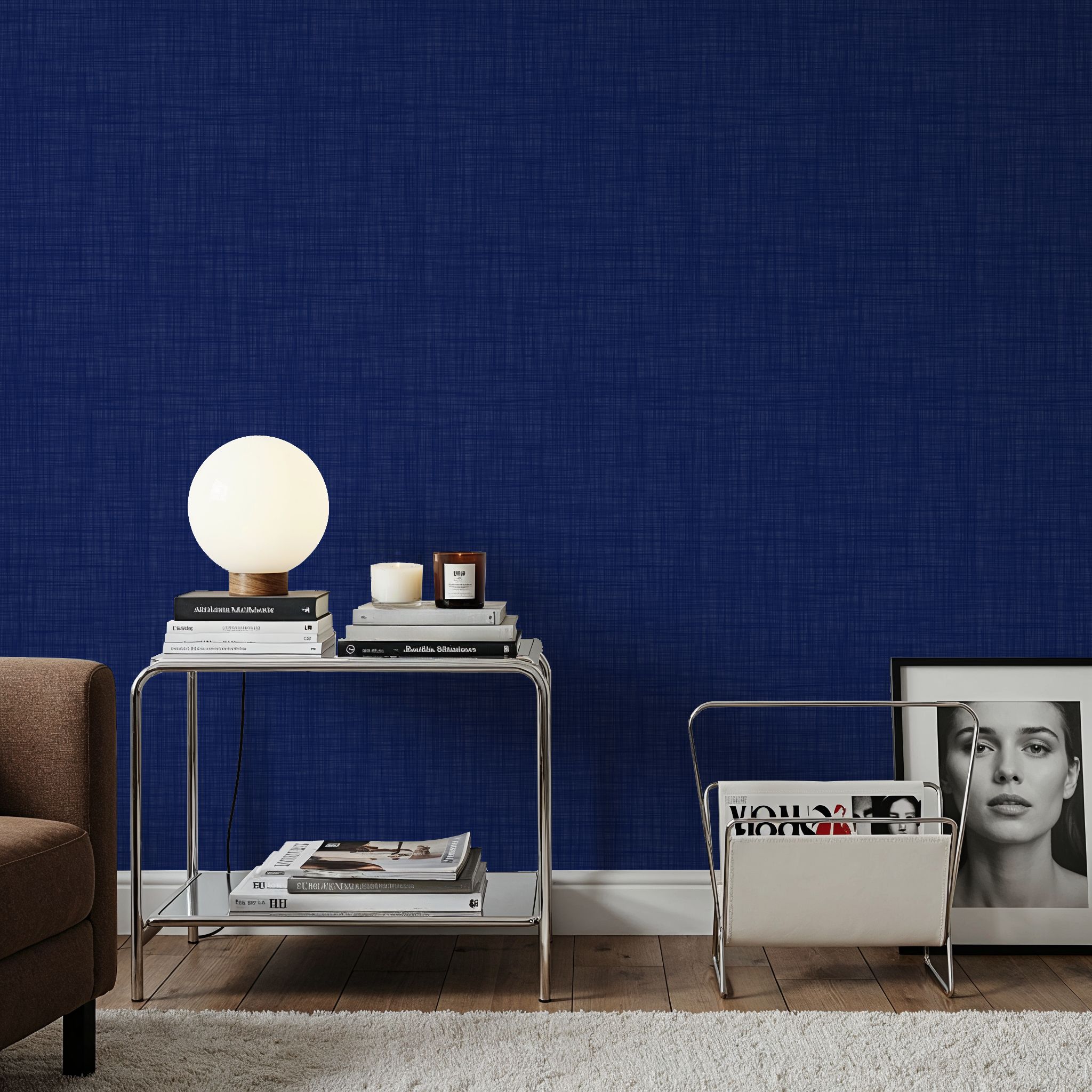Mottled Linen Effect, Royal Blue, Wallpaper
