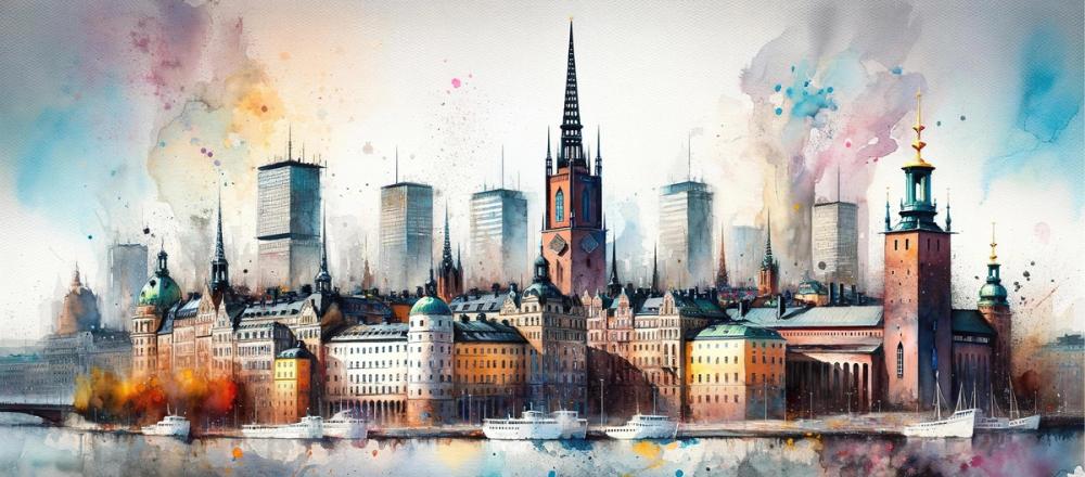 Watercolor Stockholm Skyline