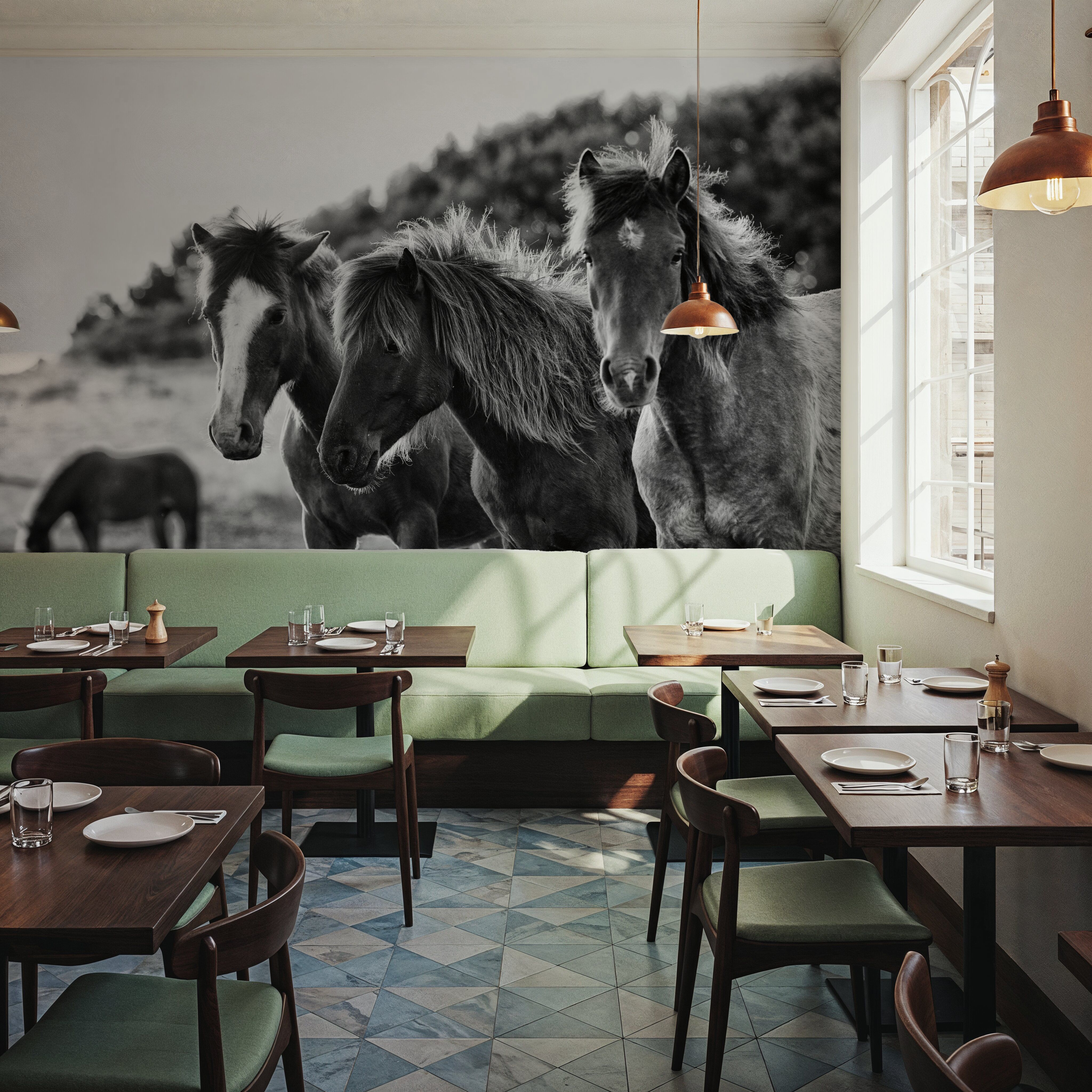 Horses Three Black and White