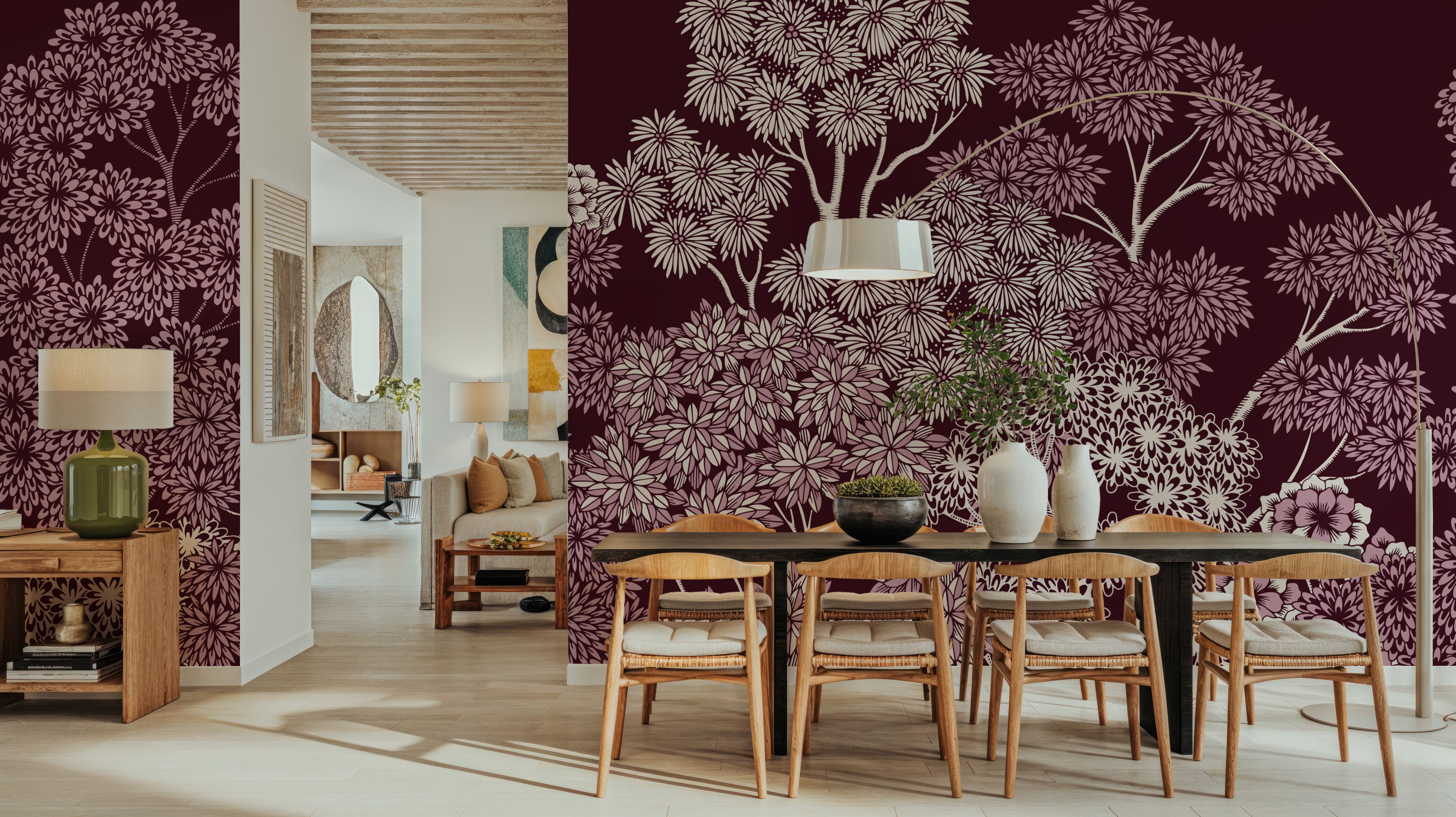 Overleaf Woodland, Burgundy, Wallpaper