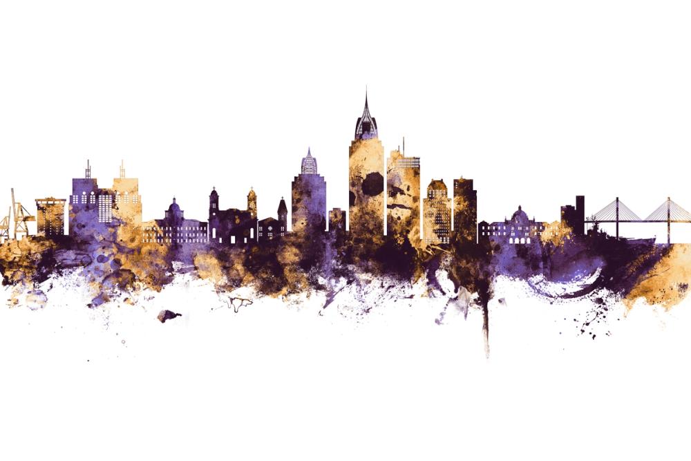 Mobile Alabama Skyline Purple & Gold