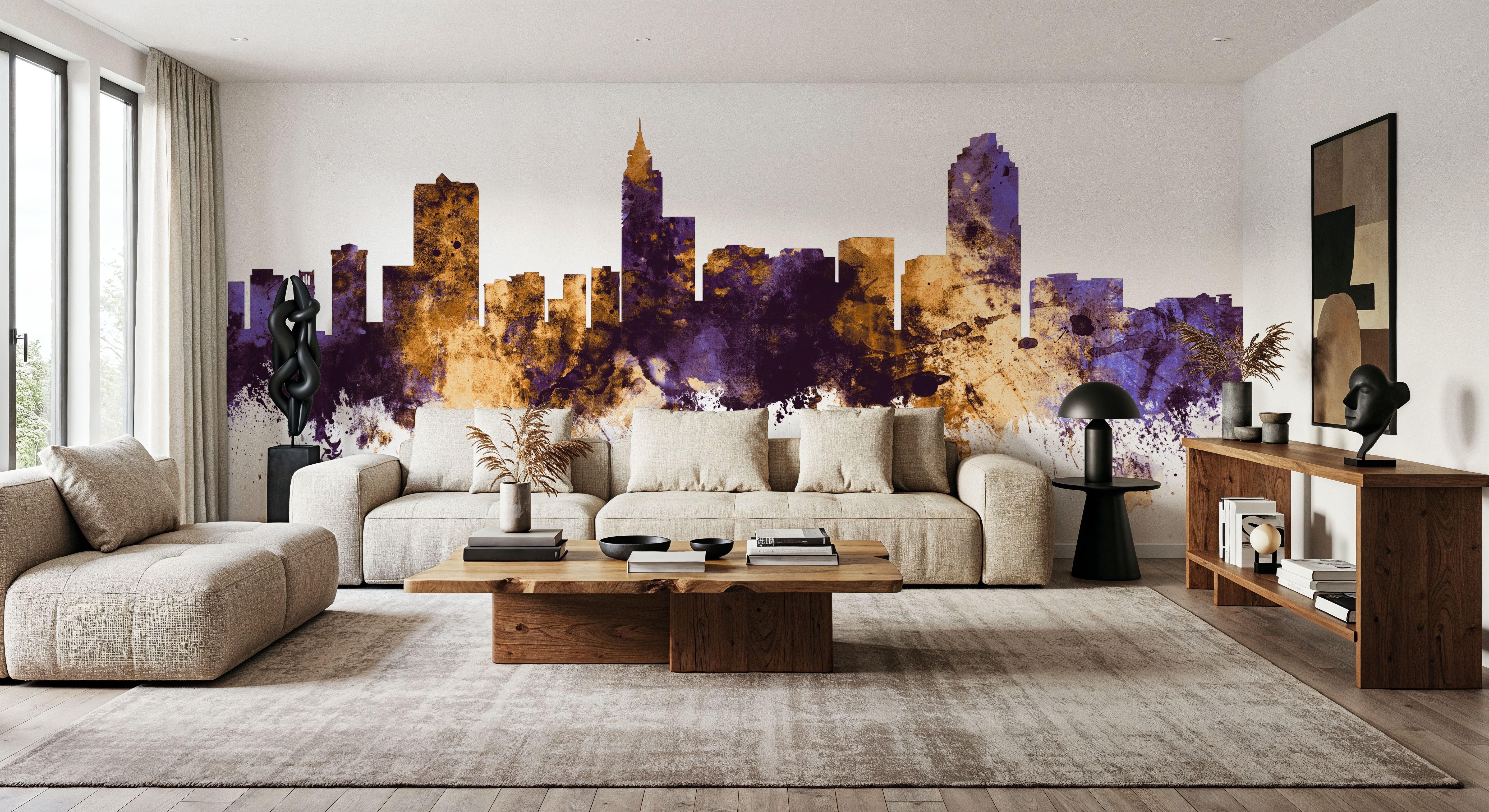 Raleigh North Carolina Skyline Purple & Gold, Wallpaper