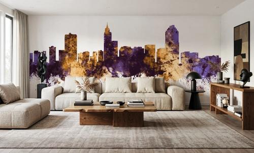 Raleigh North Carolina Skyline Purple & Gold