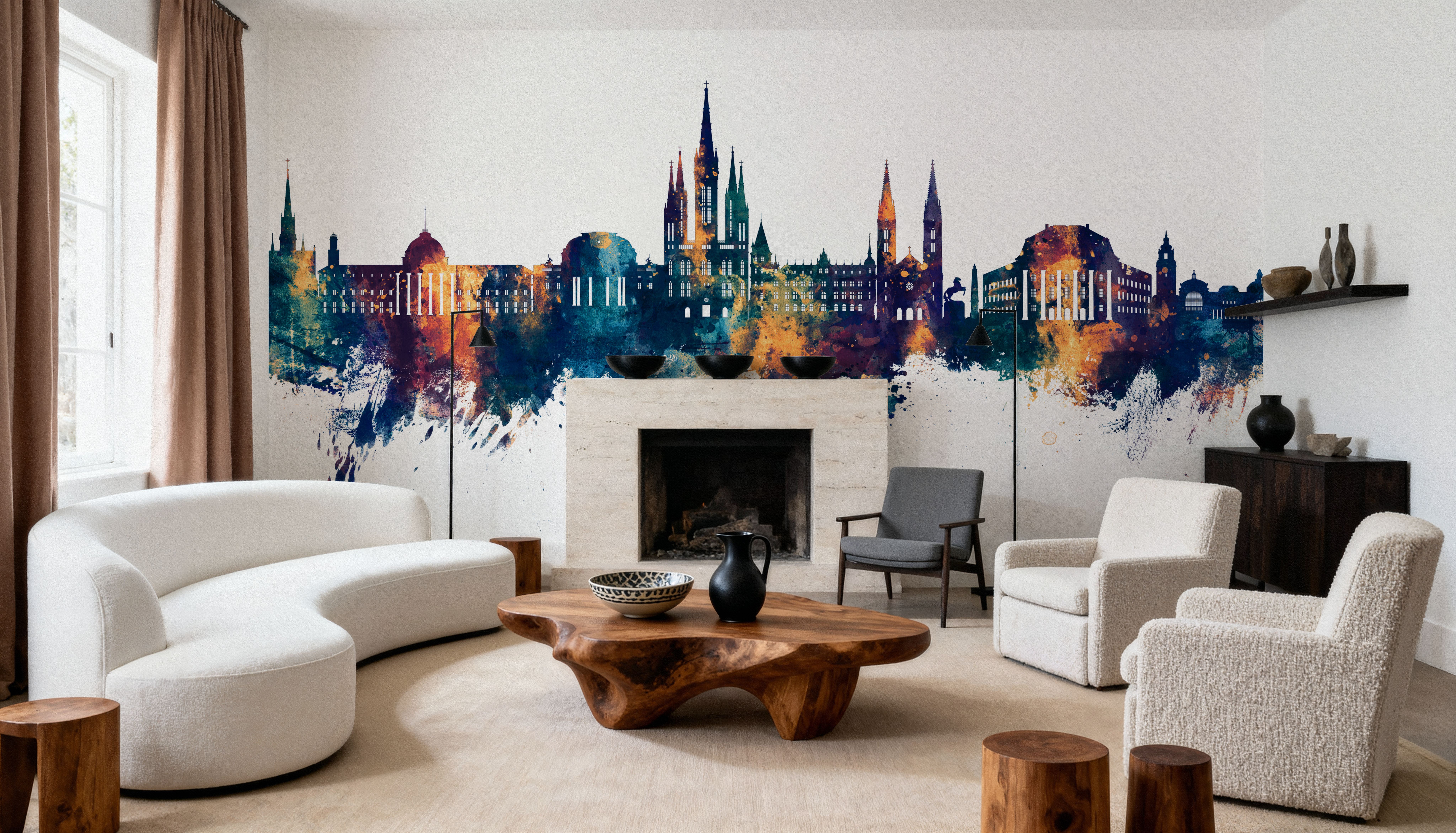 Weisbaden Germany Skyline Blue & Bronze, Papel pintado