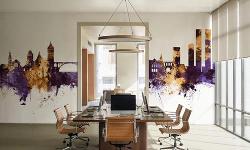 Luxembourg City Skyline Purple & Gold