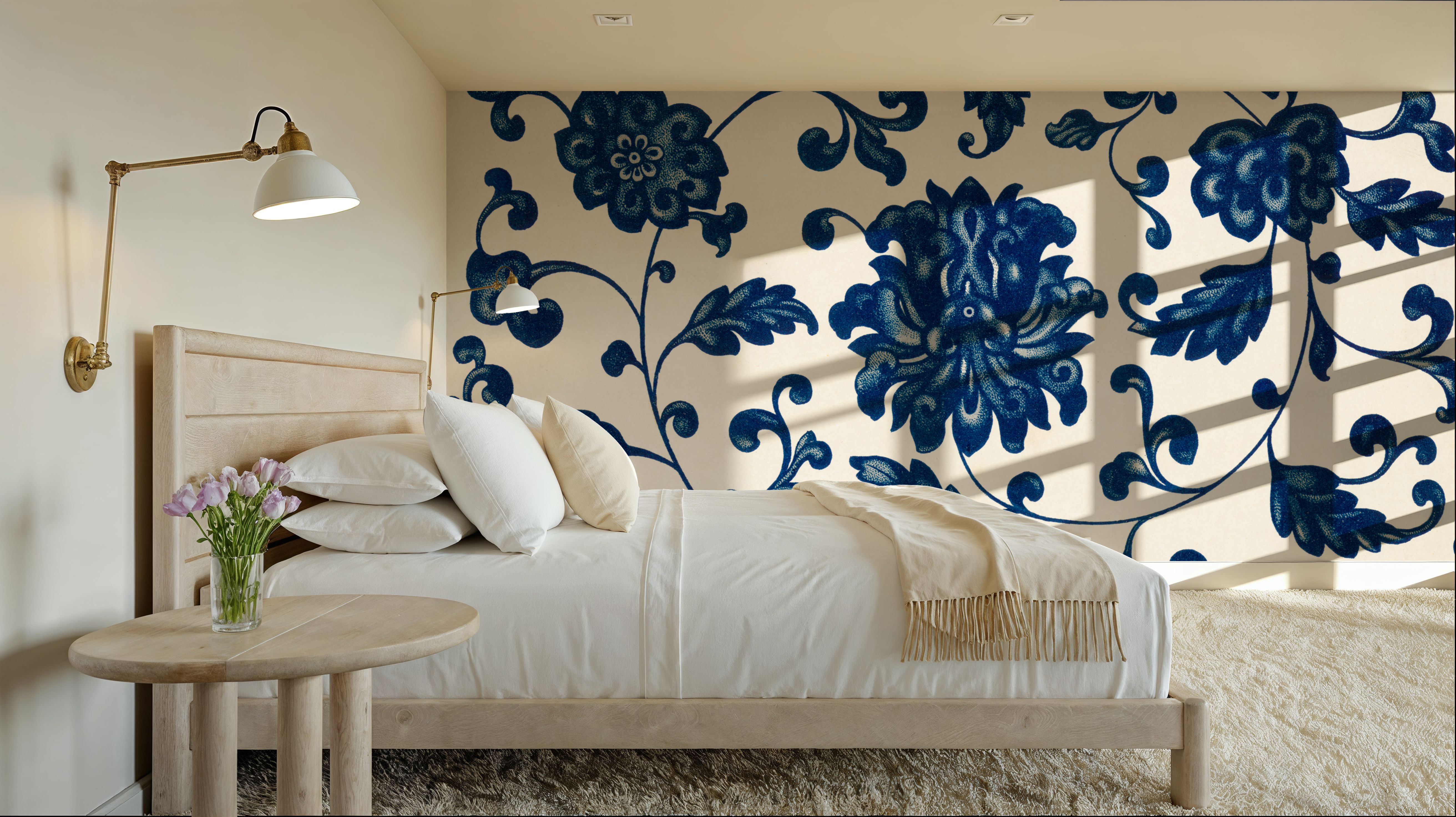 Chinese Ornament, Blue Flowers, Papier peint