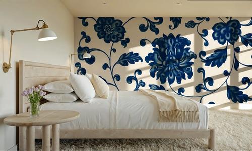 Chinese Ornament, Blue Flowers