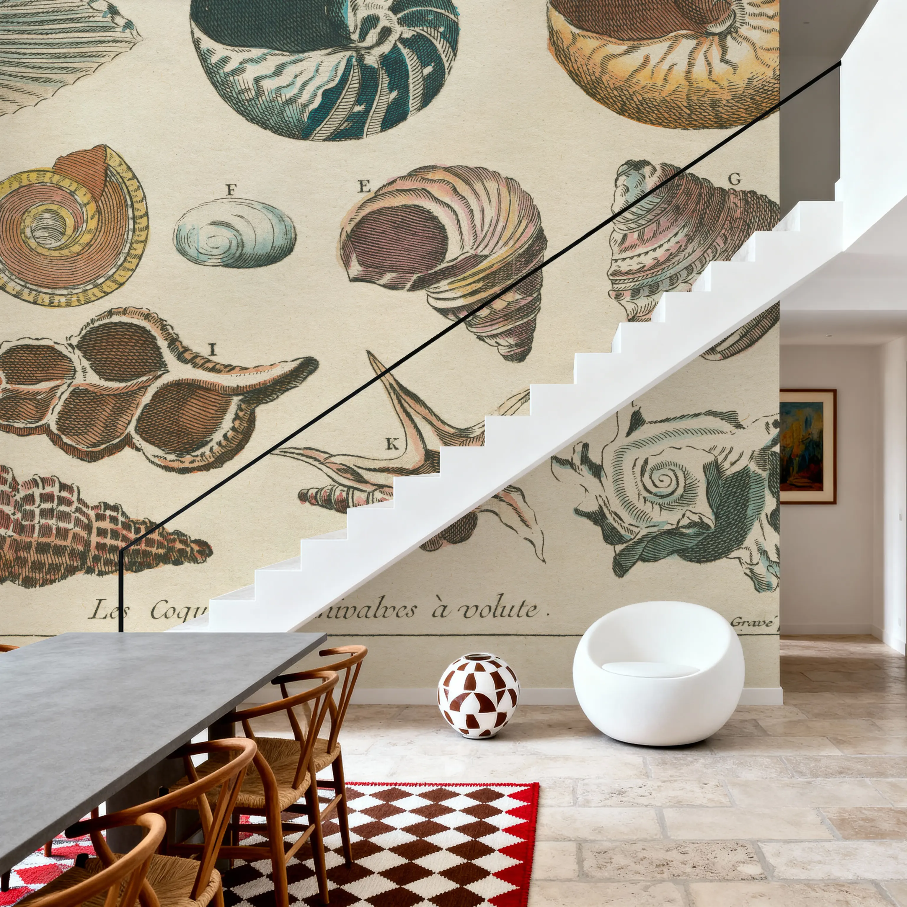 Fotobehang - Shell Etchings I - Folk Zee Mural - Bruin - Gangtrappen - Wallism Nederland - Zelfklevend of Vliesbehang