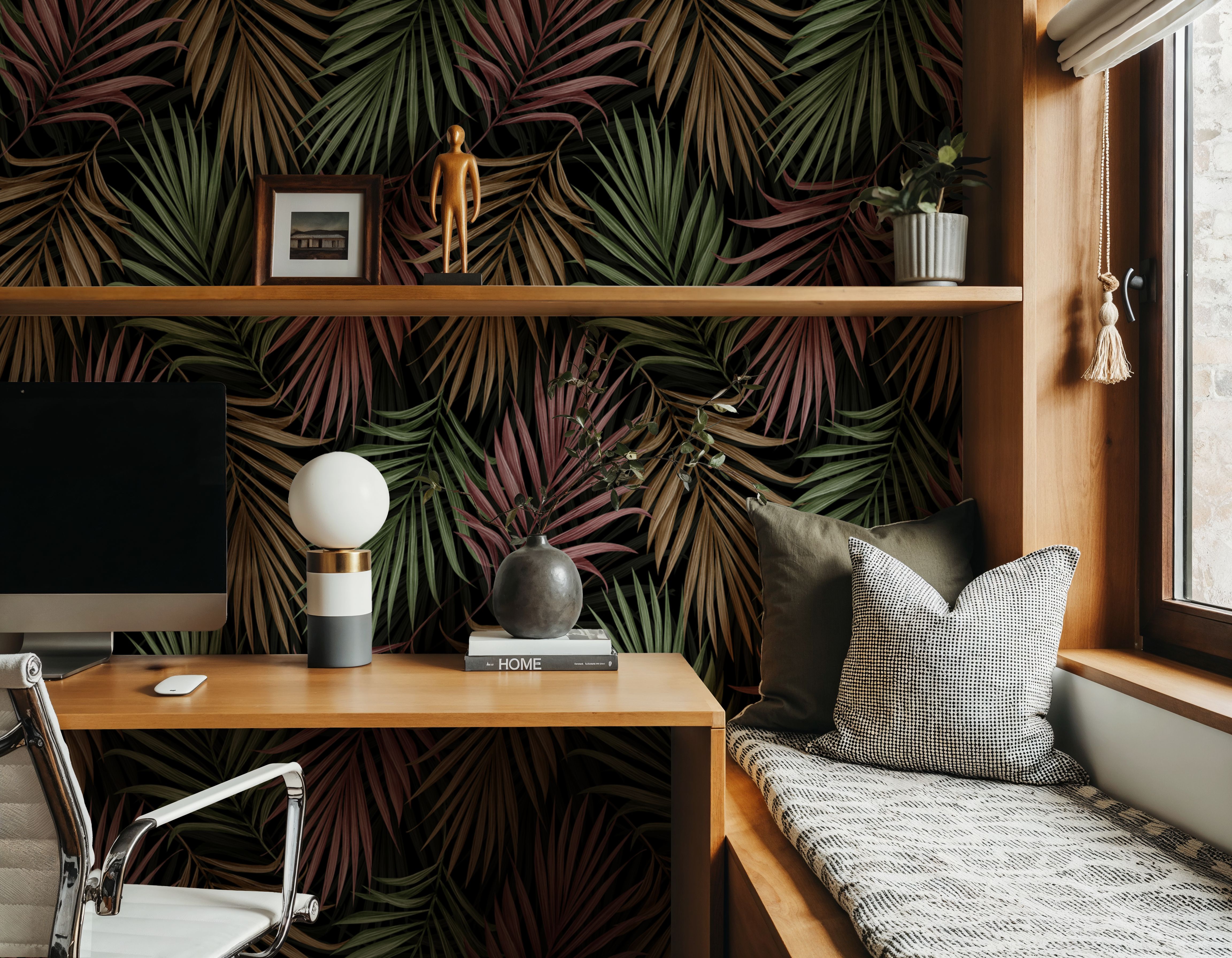 Bright Palms Pattern, Plum & Brown