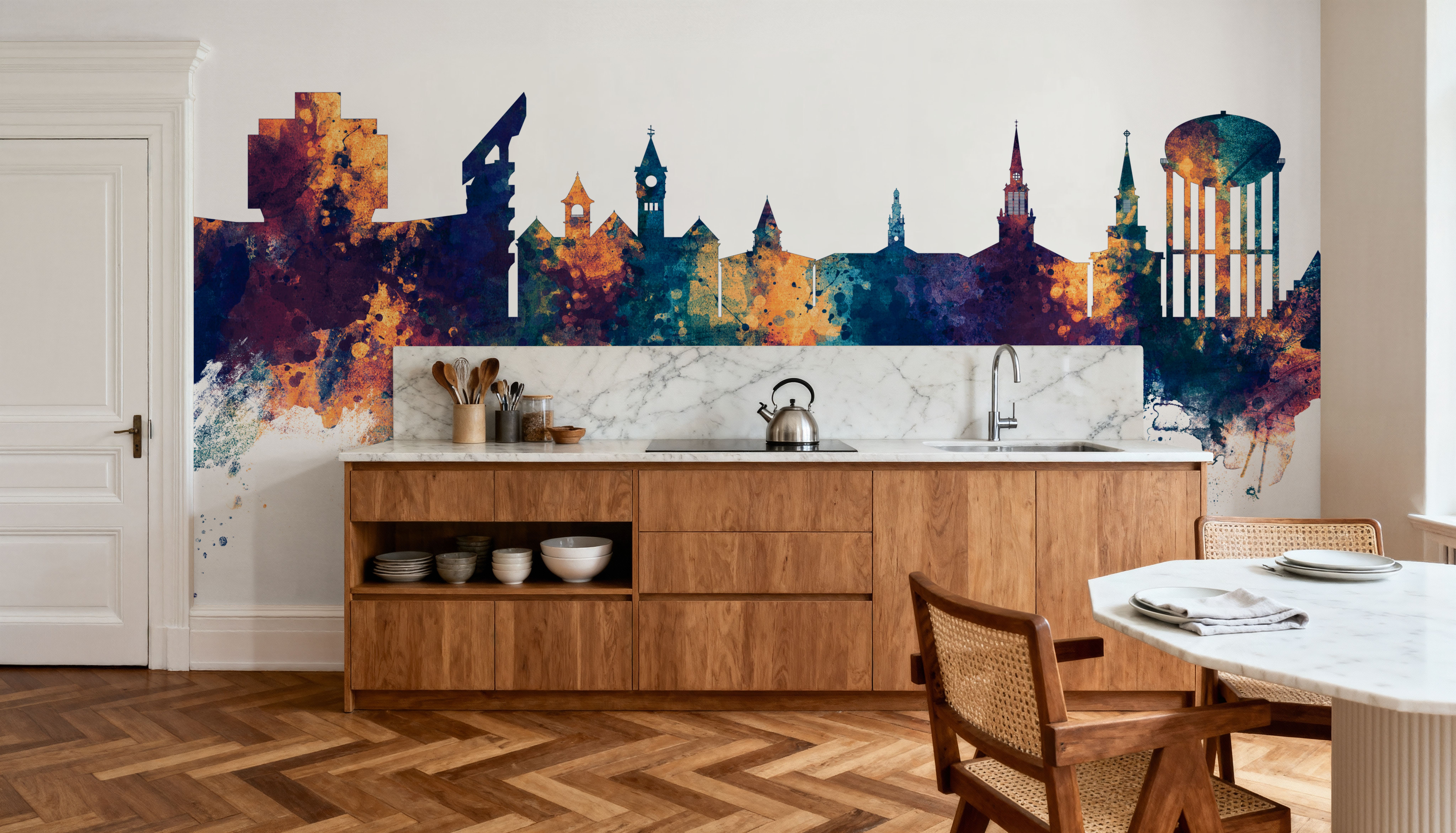 Auburn Alabama Skyline Blue & Bronze, Wallpaper