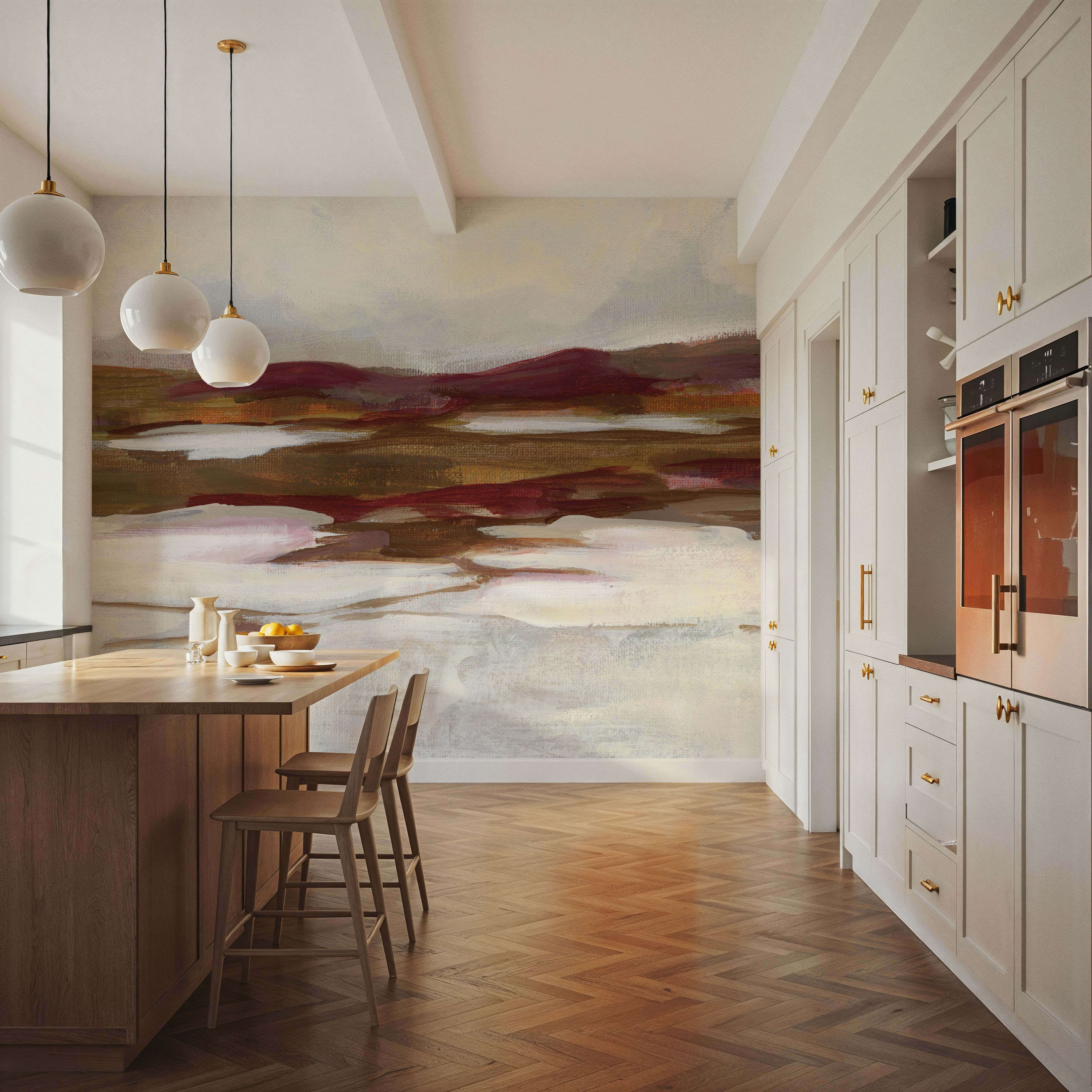 Wall Mural - Ruby Creek II - Abstract Horizon mural wallpaper - Brown - Hallway staircases - Wallism US - Premium, Textured or Peel & Stick