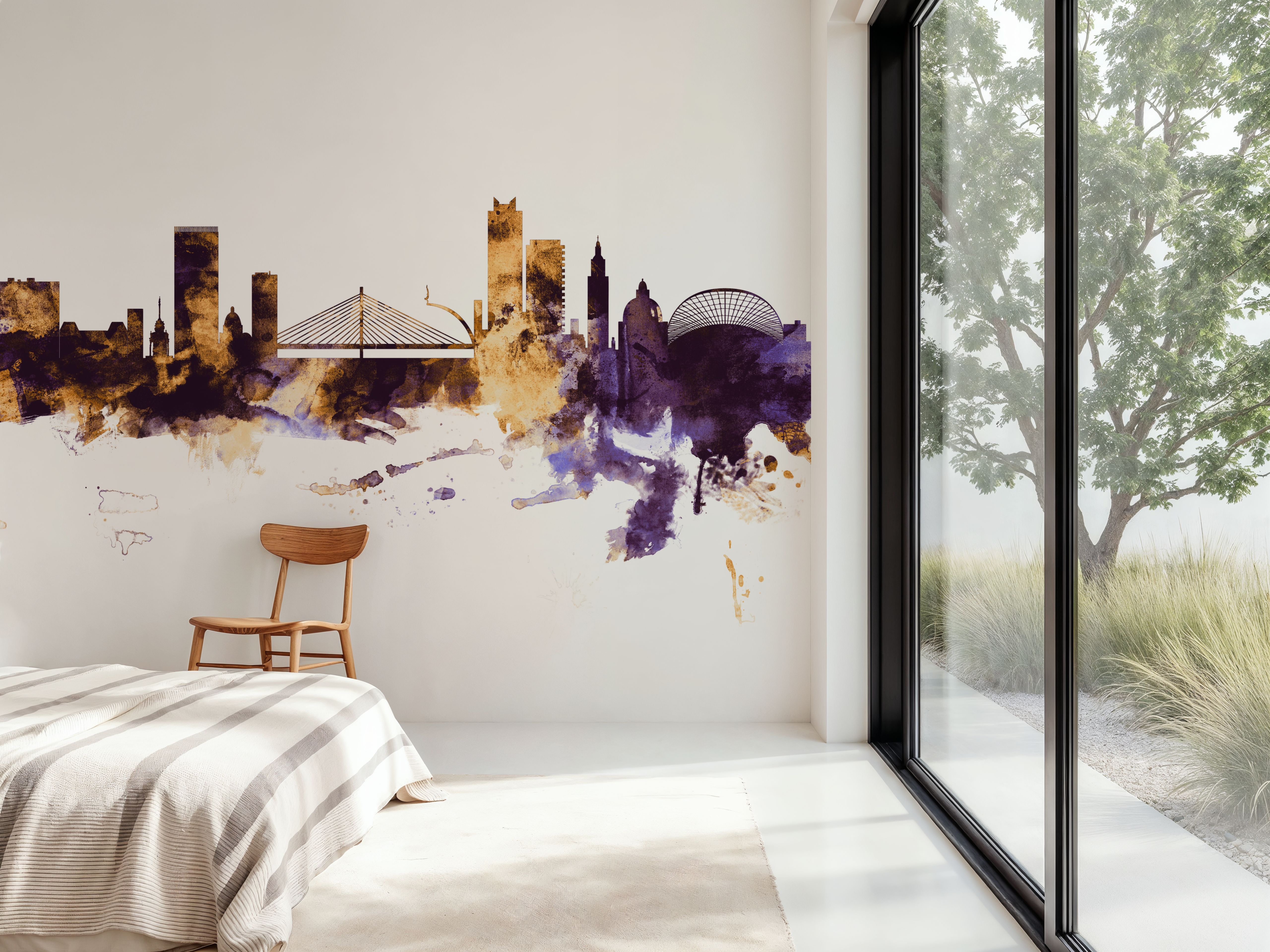 Liege Belgium Skyline Purple & Gold, Papier peint