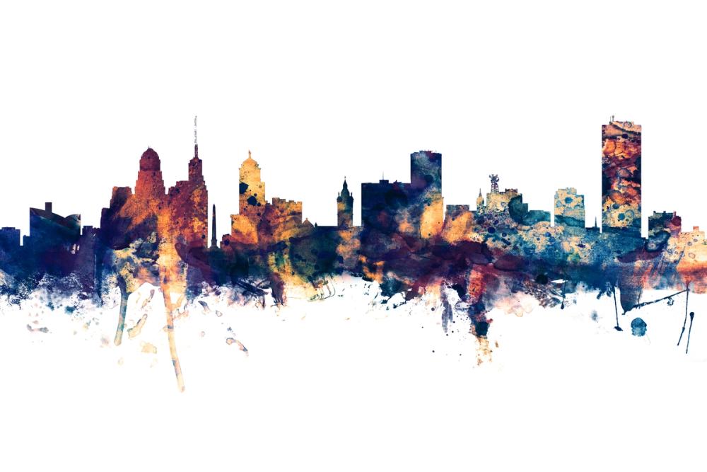 Buffalo New York Skyline Blue & Bronze
