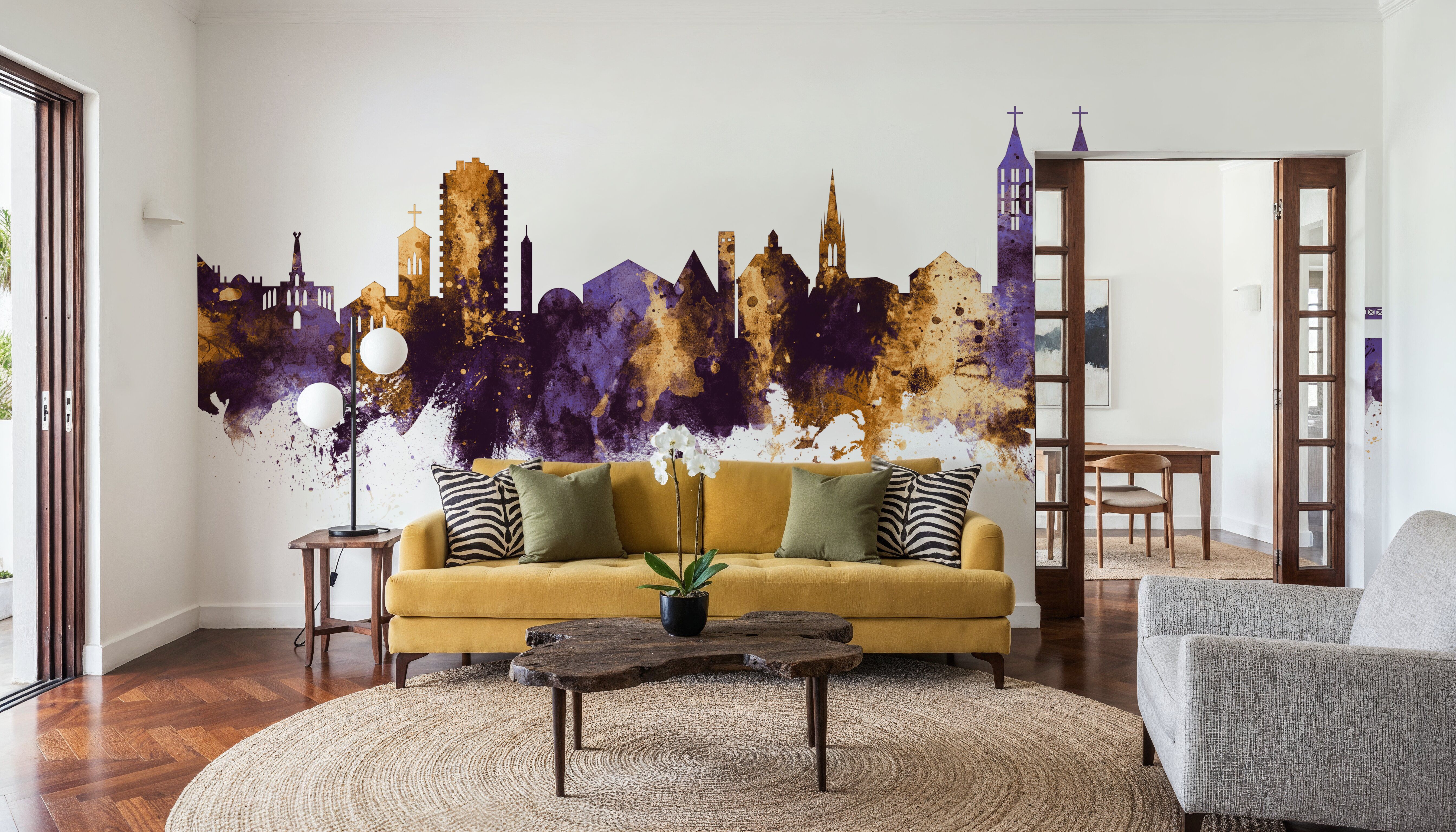 Kassel Germany Skyline Purple & Gold, Tapeten