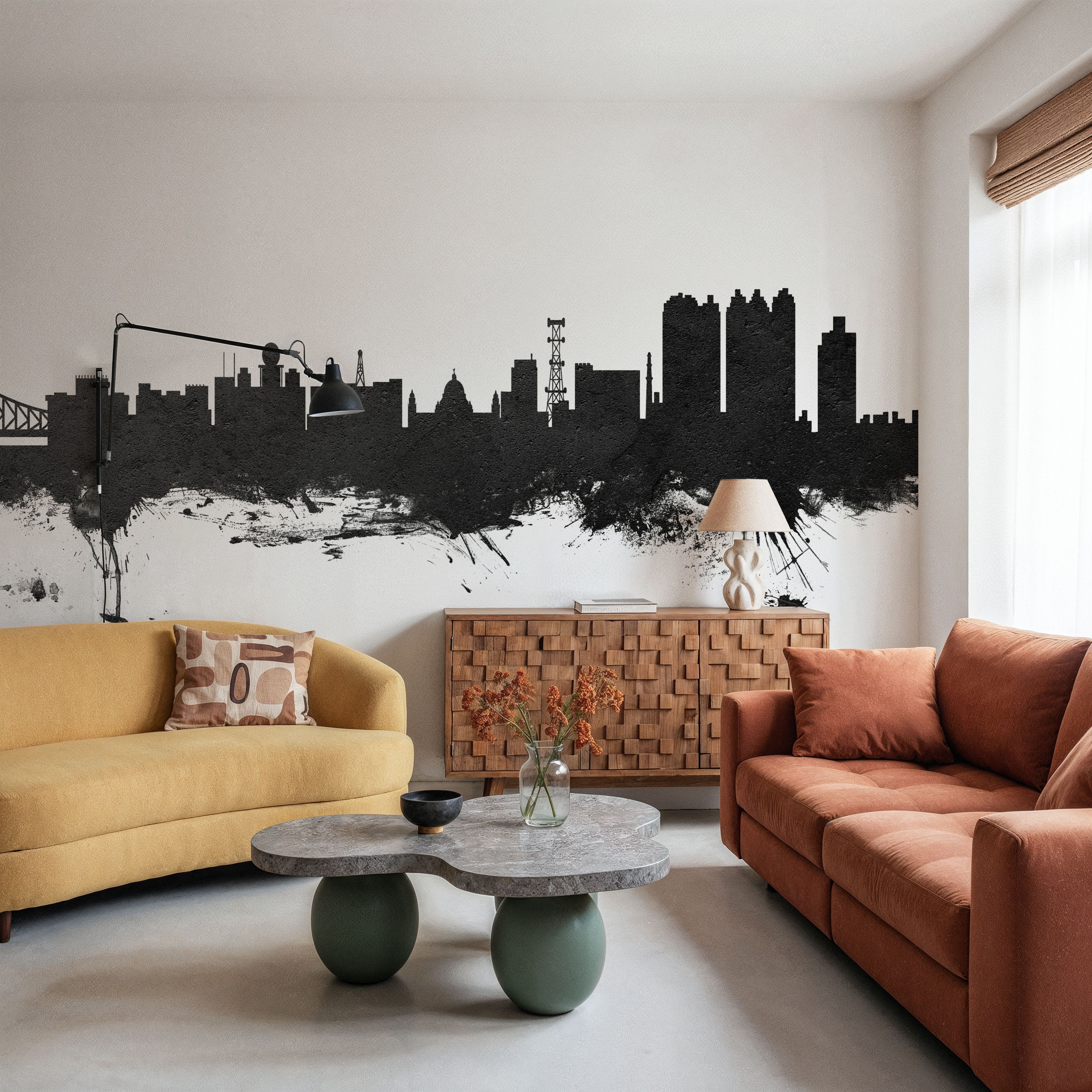 Wall Mural - Kolkata (Calcutta) India Skyline Black & White - Bedroom - Wallism US - Premium, Textured or Peel & Stick