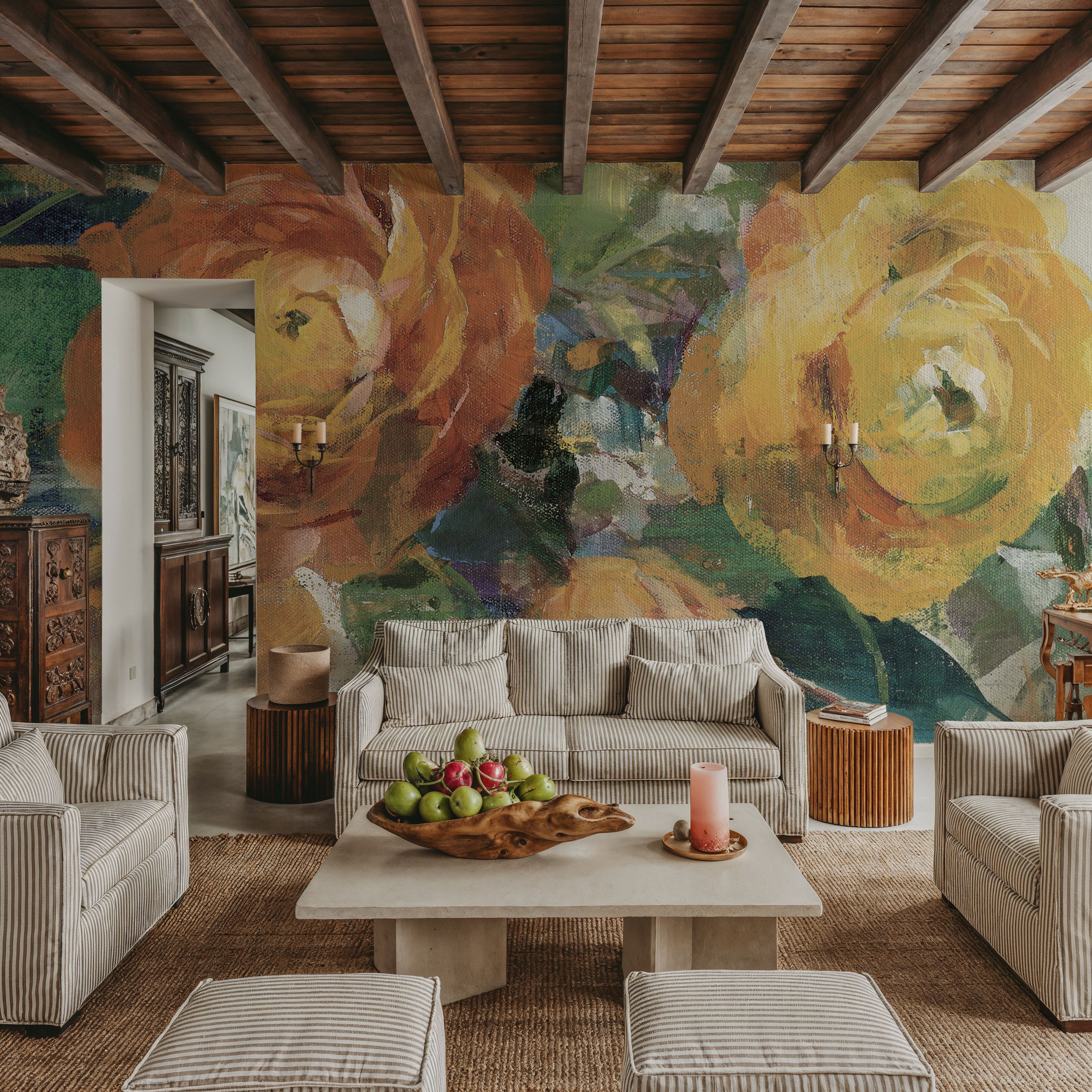 Wall Mural - Blooming Splendor I Panel II - Contemporary Nature mural wallpaper - Orange - Bedroom - Wallism US - Premium, Textured or Peel & Stick