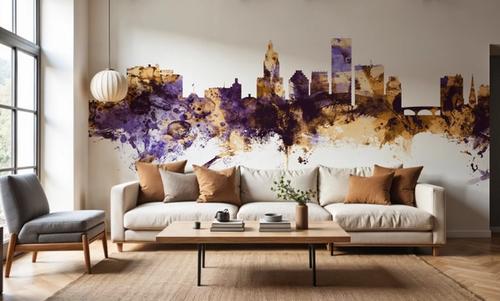 Providence Rhode Island Skyline Purple & Gold