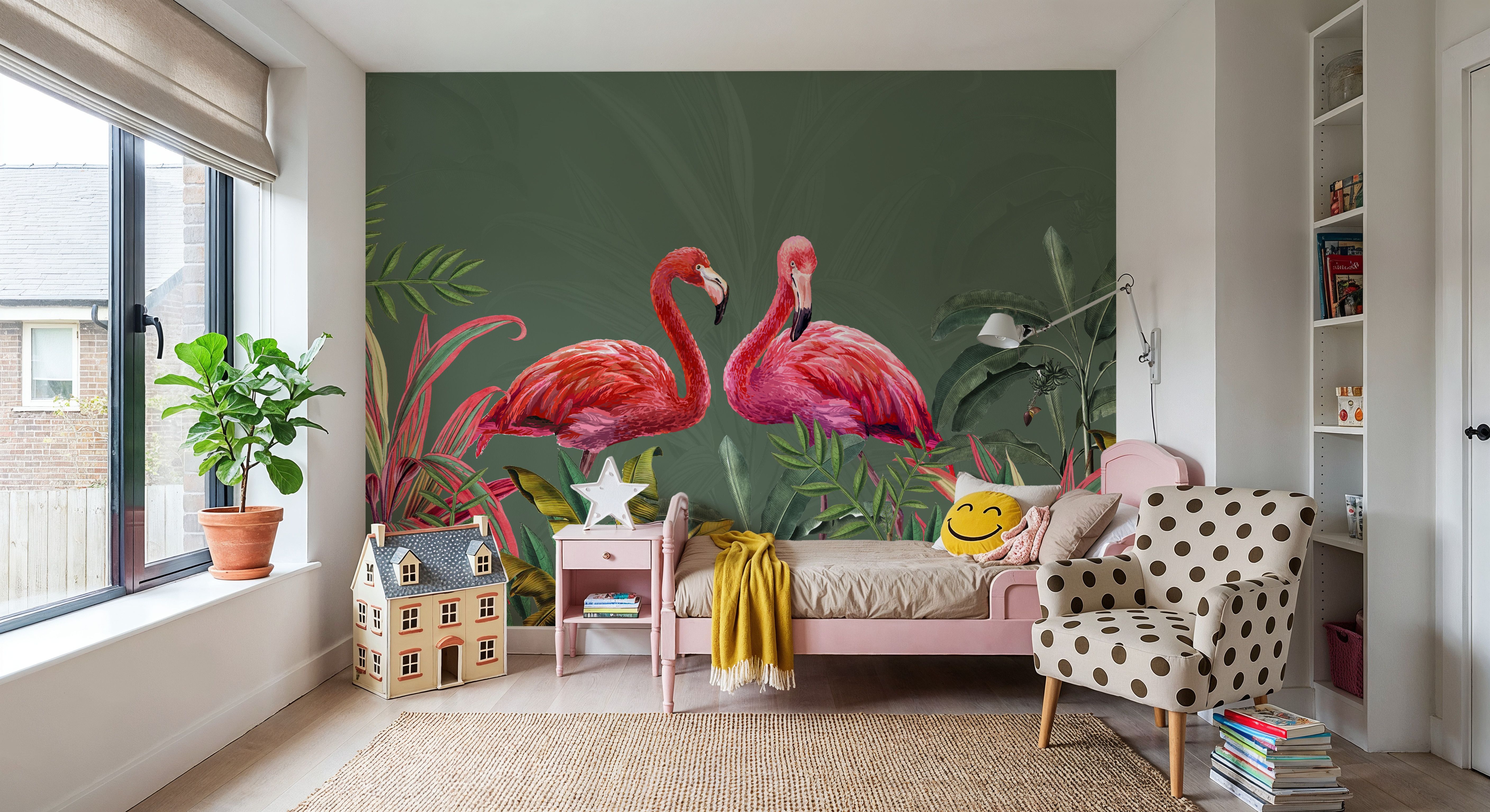 Shy Flamingos Green