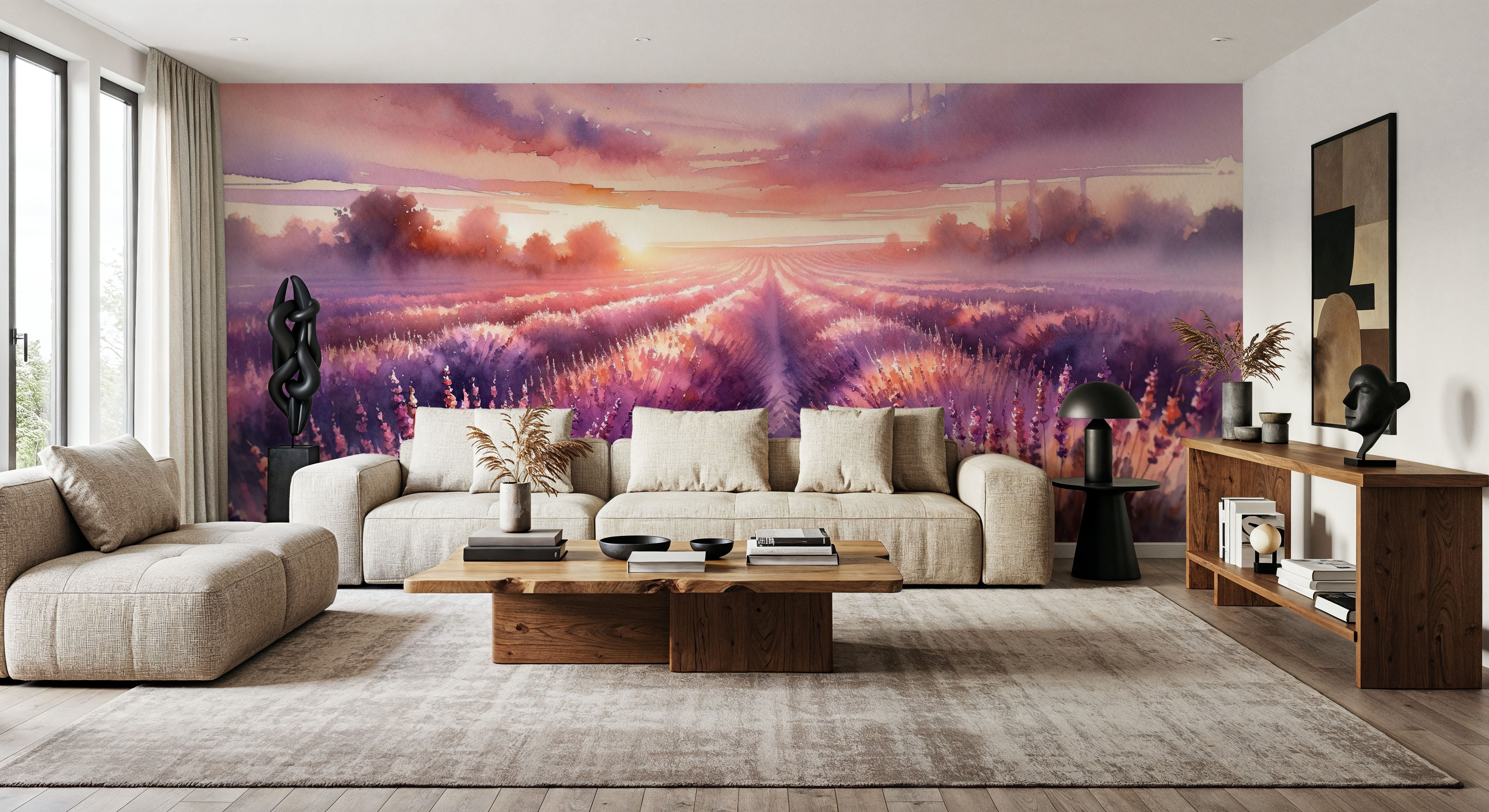Dawn's Embrace in Lavender Fields, Wallpaper