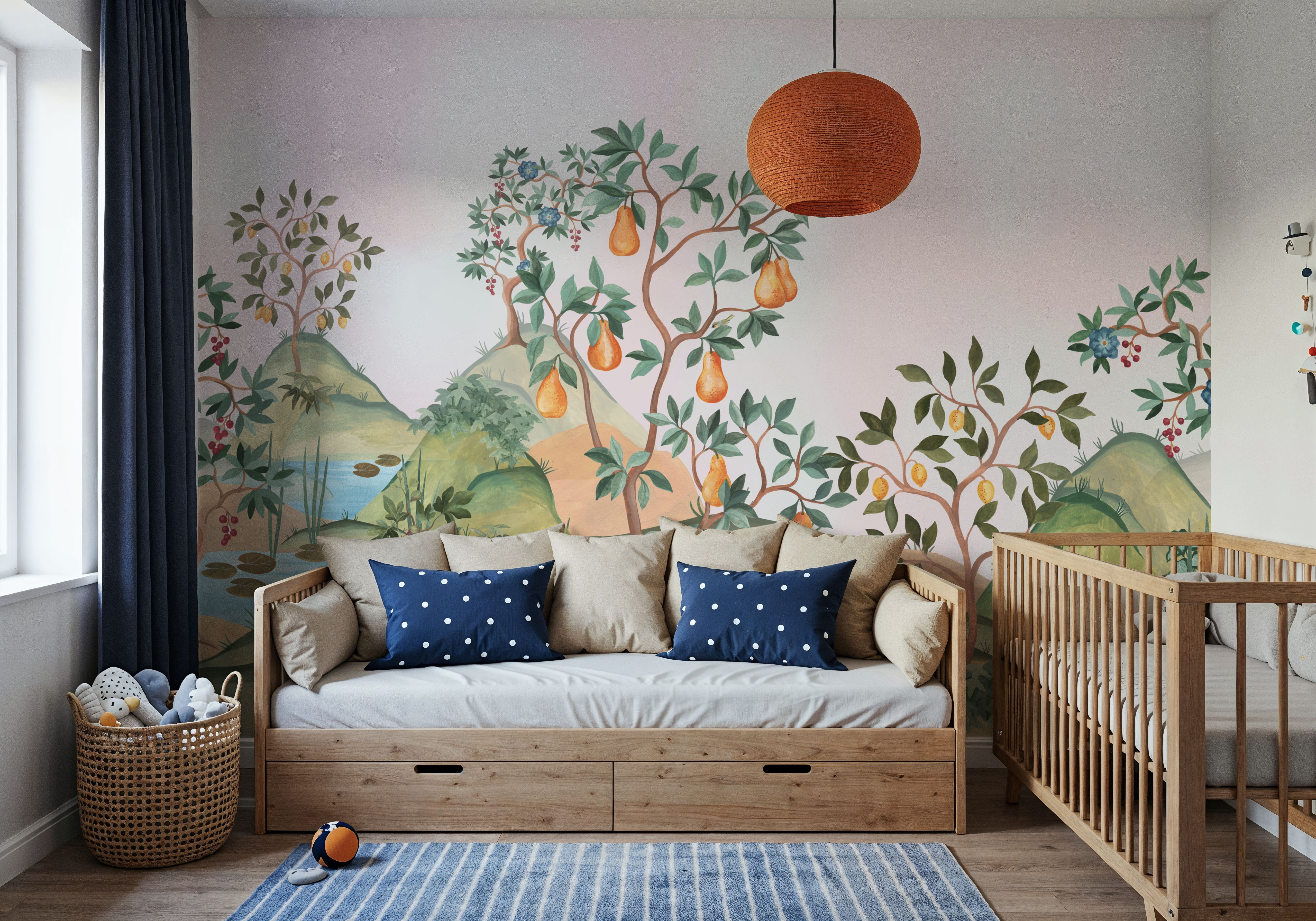 Orchard Reverie (no animals), Soft Pink, Wallpaper