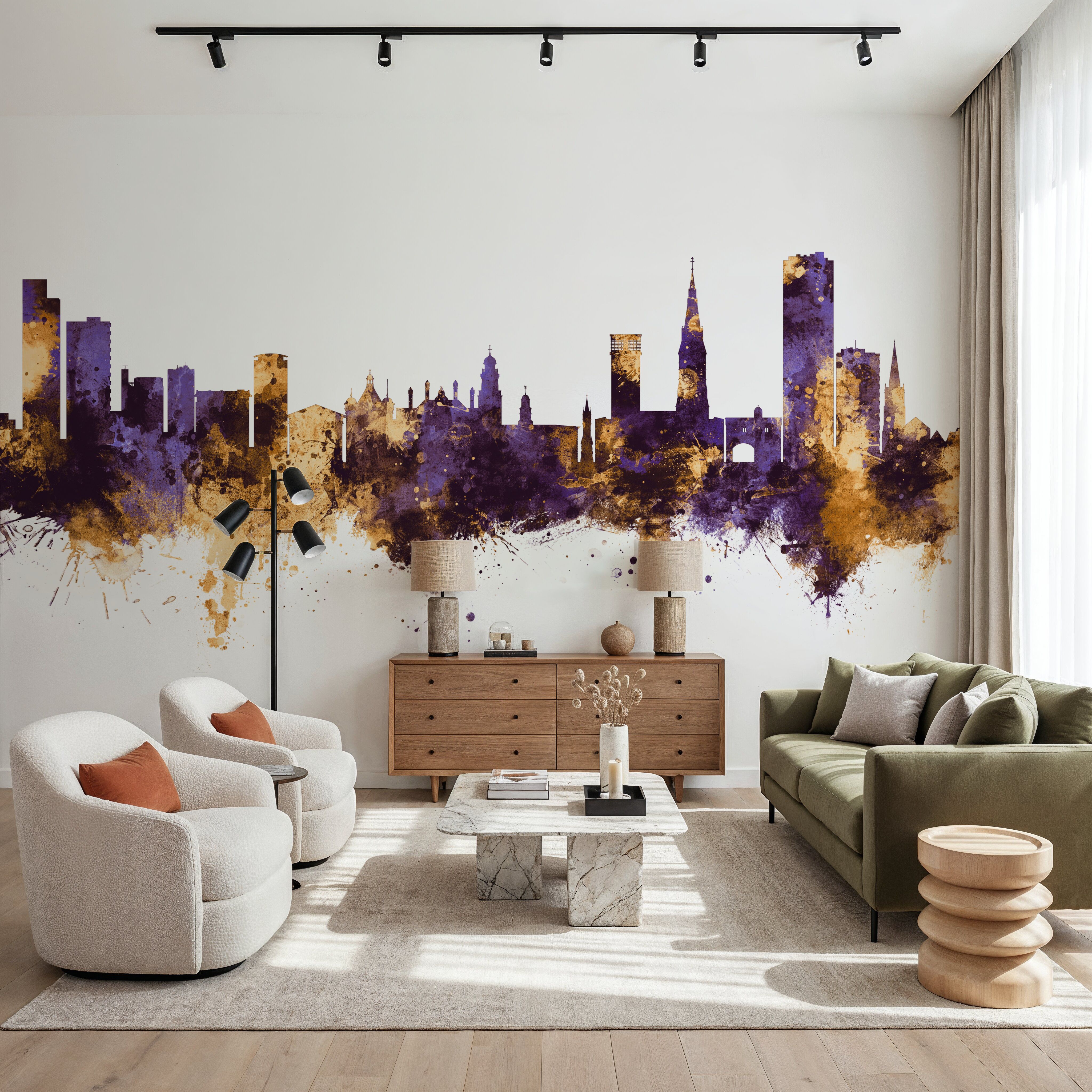 Leicester England Skyline Purple & Gold