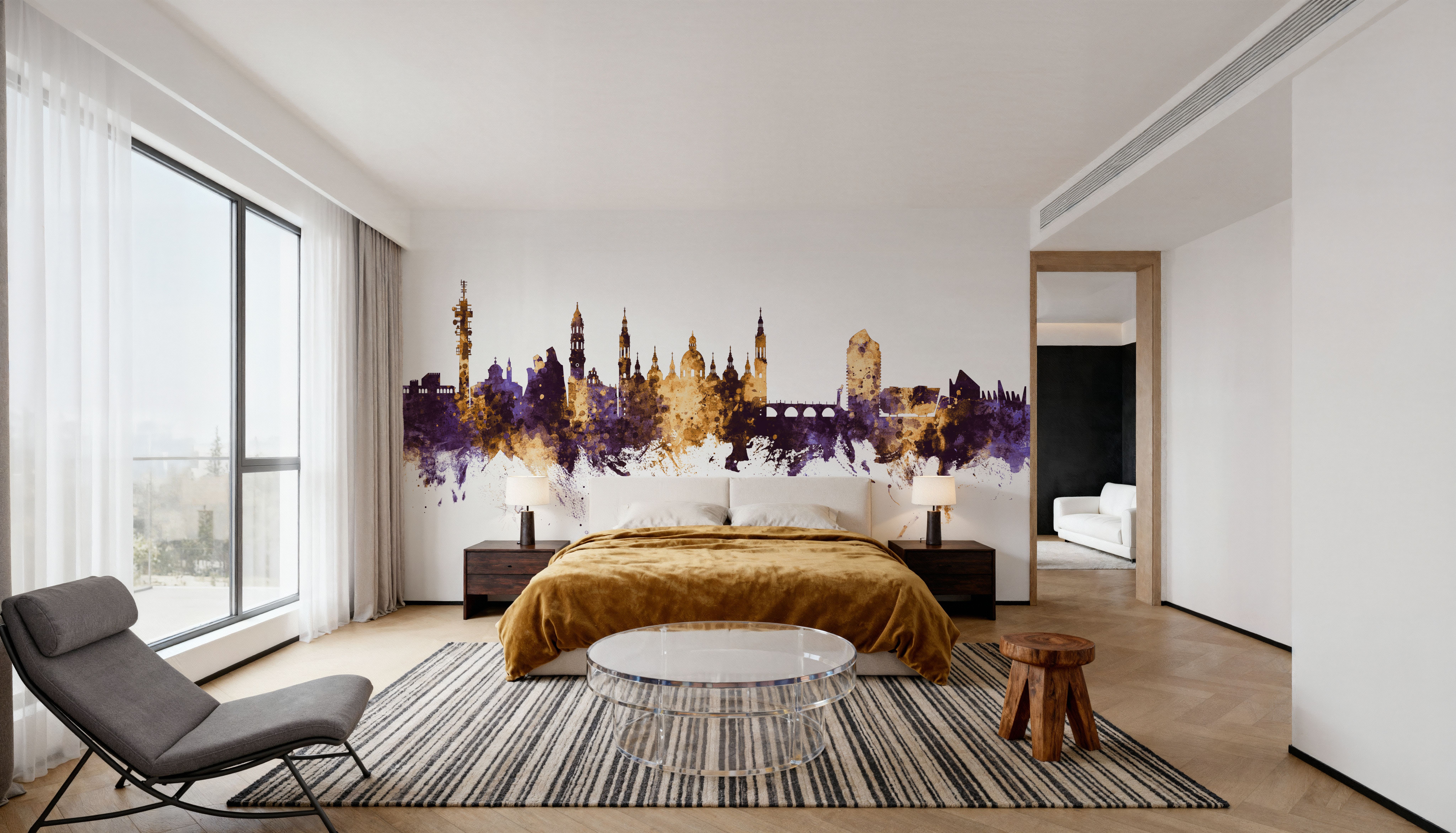 Zaragoza Spain Skyline Purple & Gold