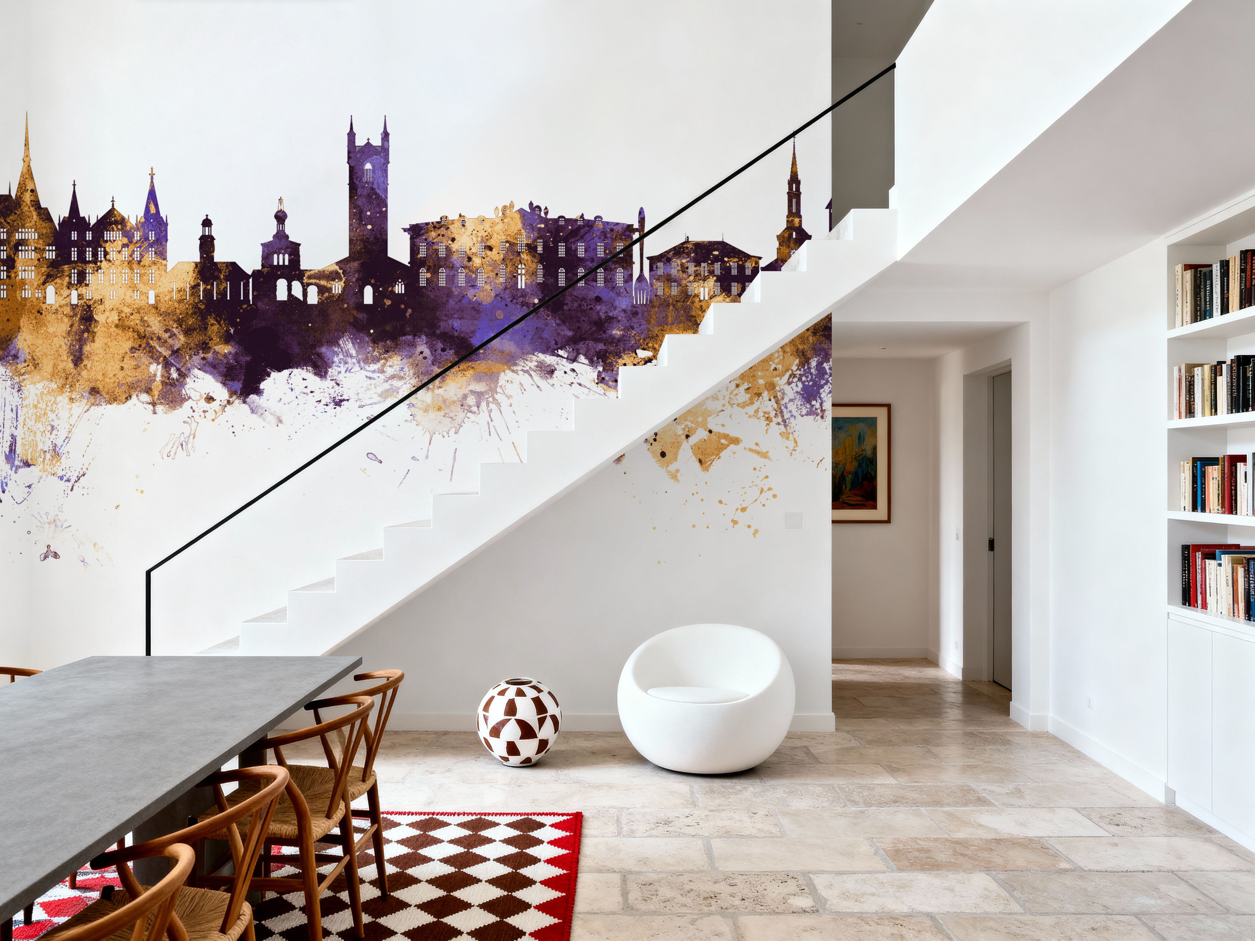 Vevey Switzerland Skyline Purple & Gold, Wallpaper