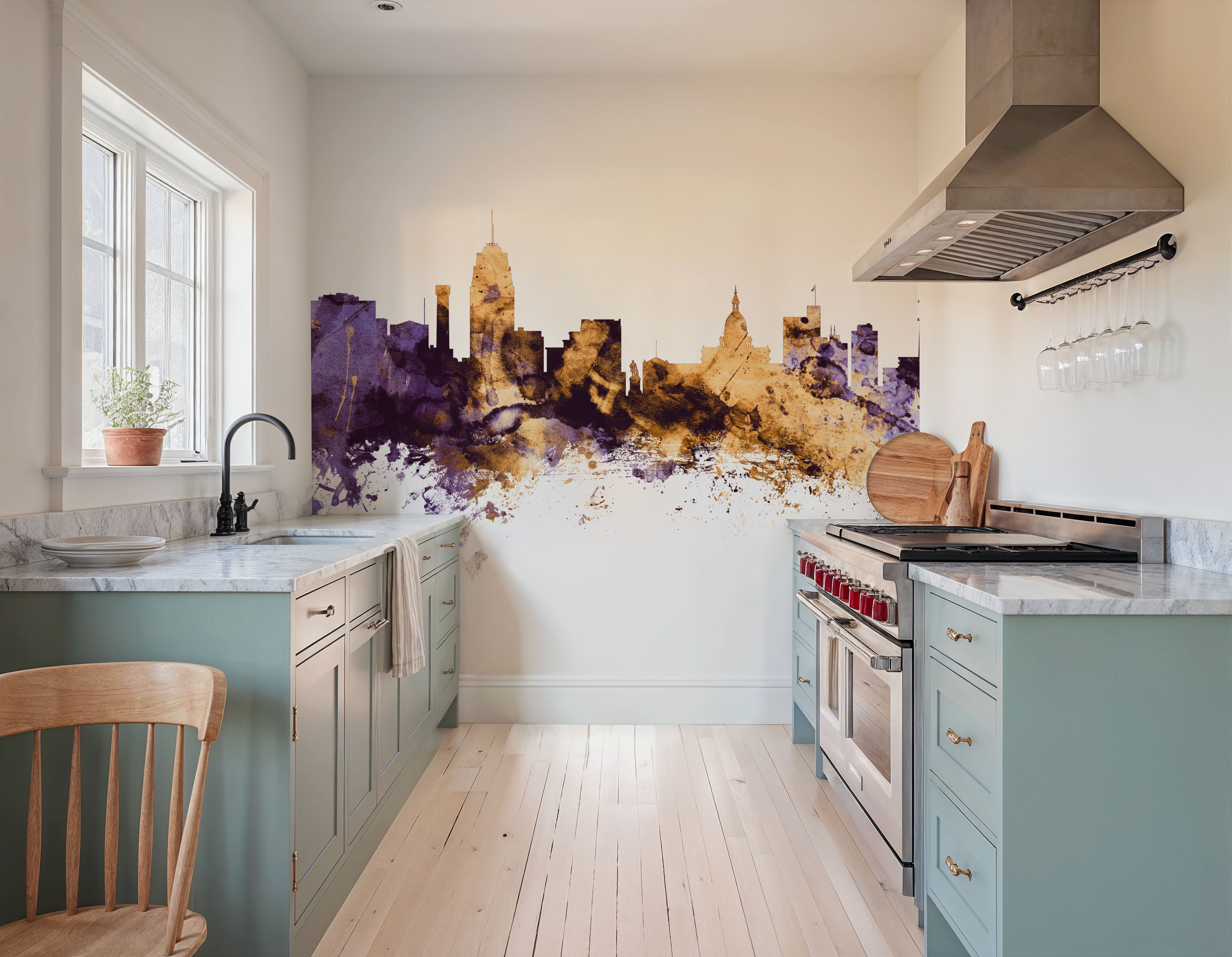 Lansing Michigan Skyline Purple & Gold