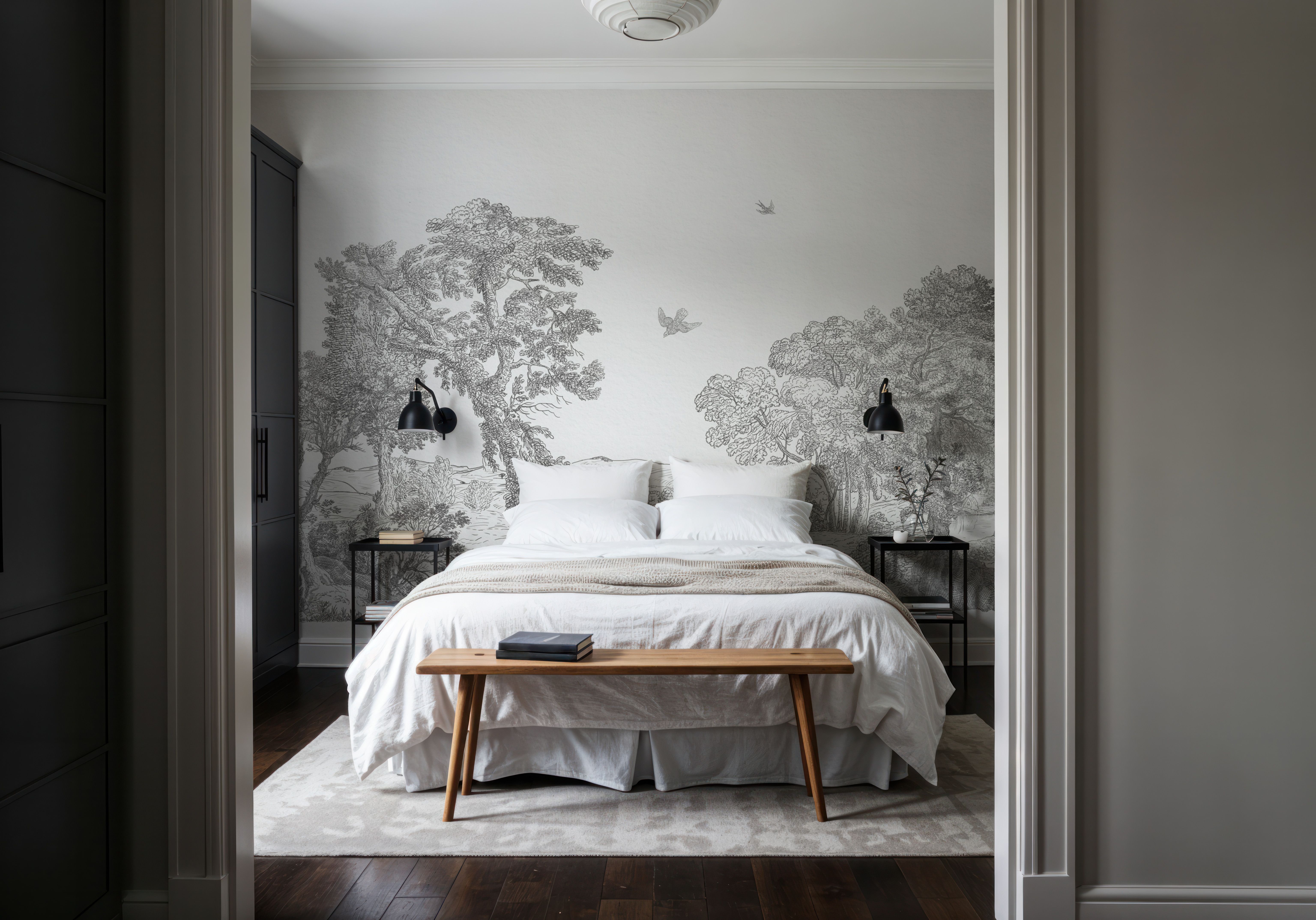 French Landscape, Soft Grey, Wallpaper