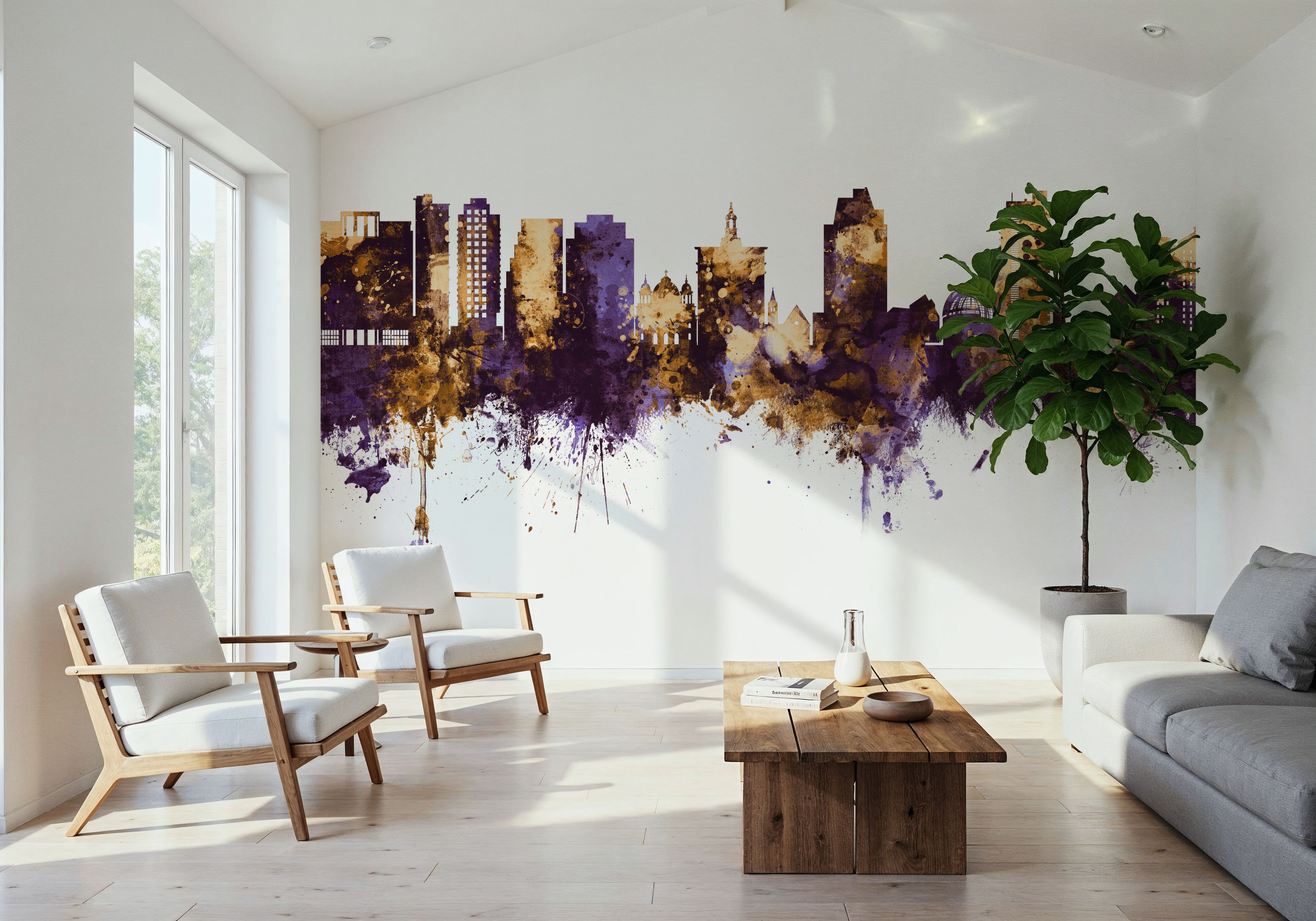 San Jose California Skyline Purple & Gold, Wallpaper