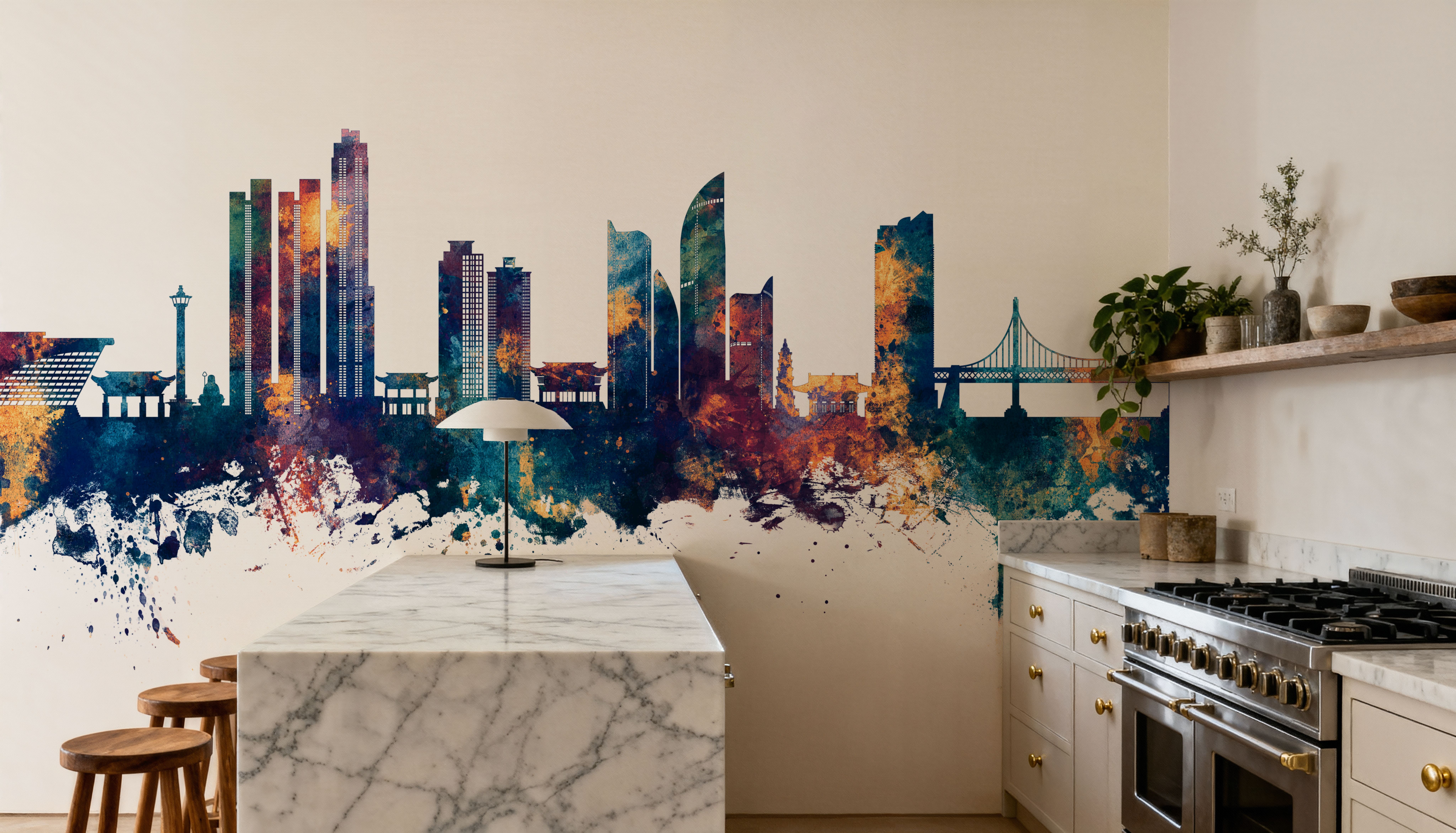 Busan South Korea Skyline Blue & Bronze