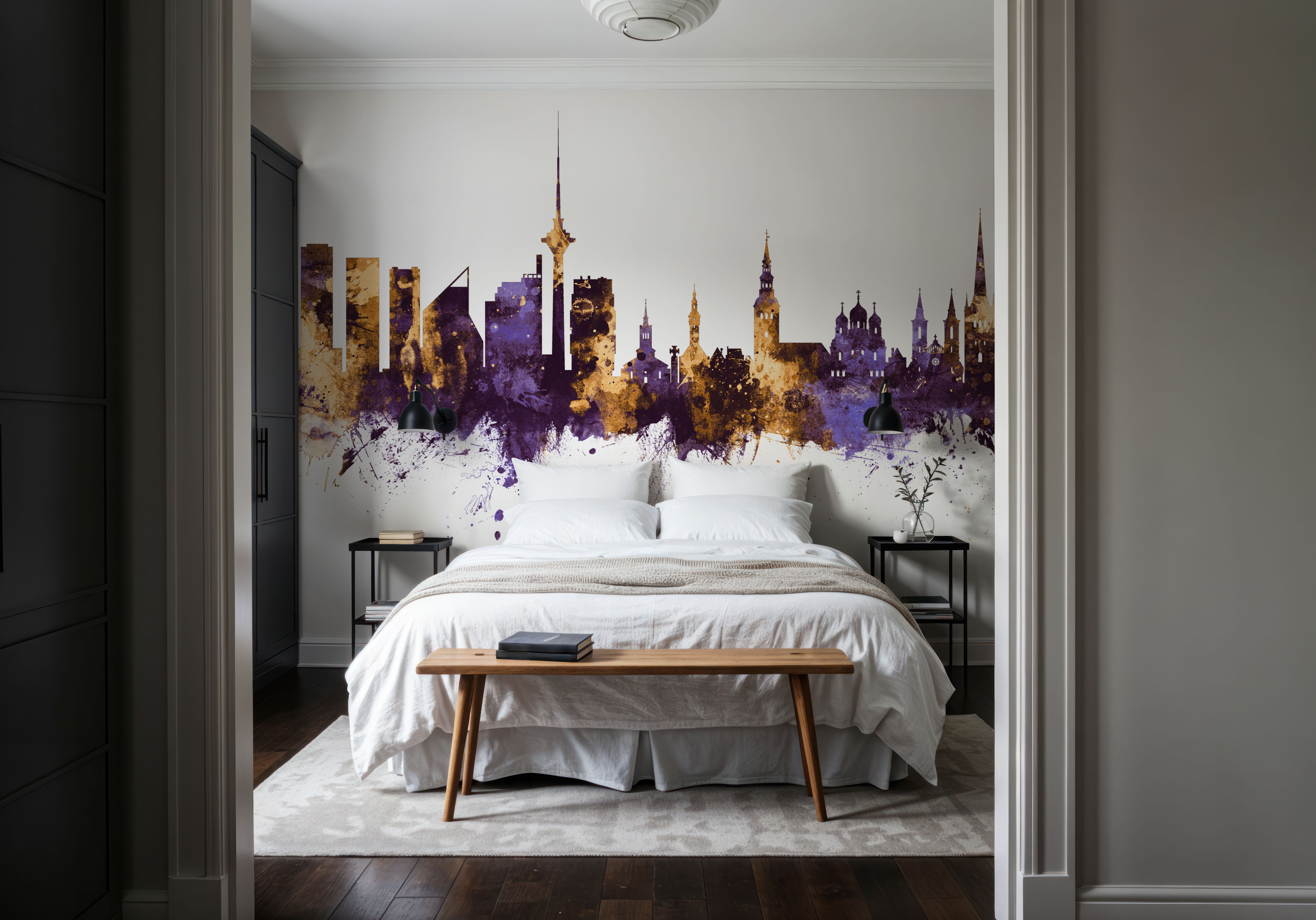 Tallinn Estonia Skyline Purple & Gold