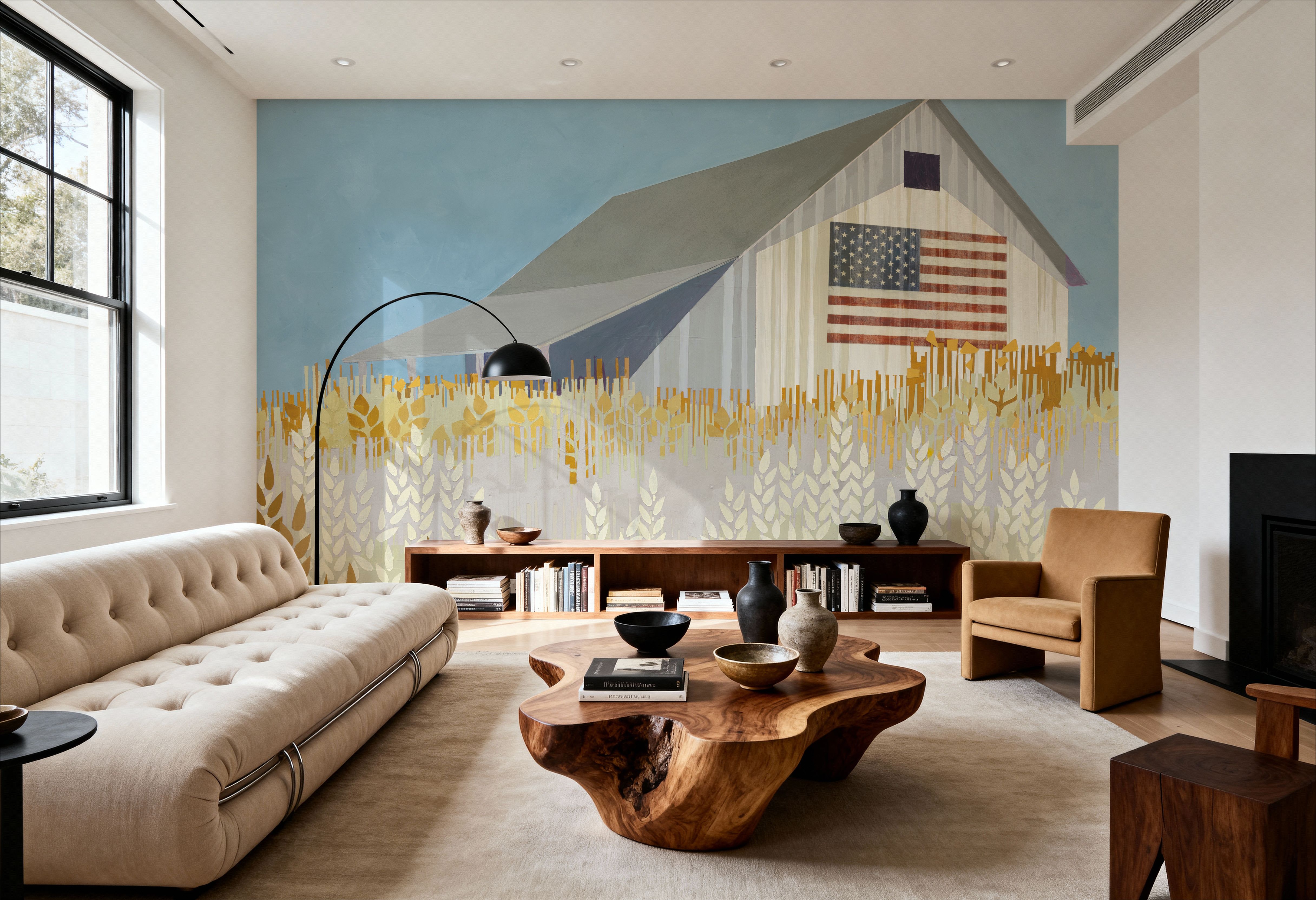 Wheat Fields Barn with Flag