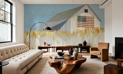 Wheat Fields Barn with Flag