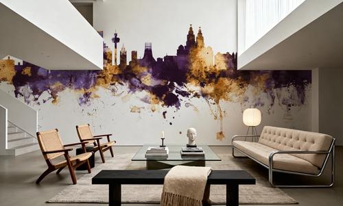 Liverpool England Skyline Purple & Gold