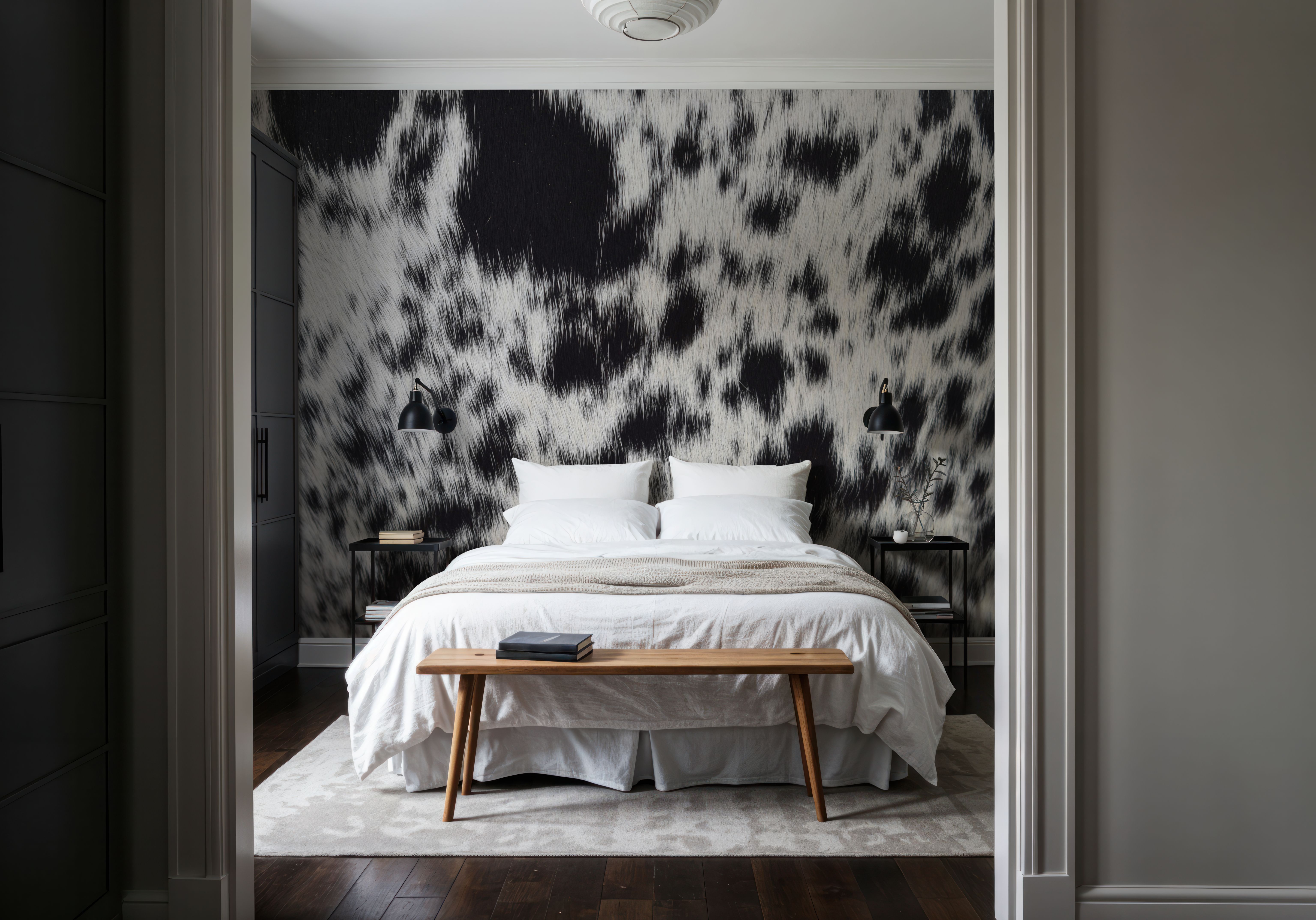 Wall Mural - Black Spotted Cow Hide - Animal print Farm mural wallpaper - Offices - Wallism US - Premium, Textured or Peel & Stick